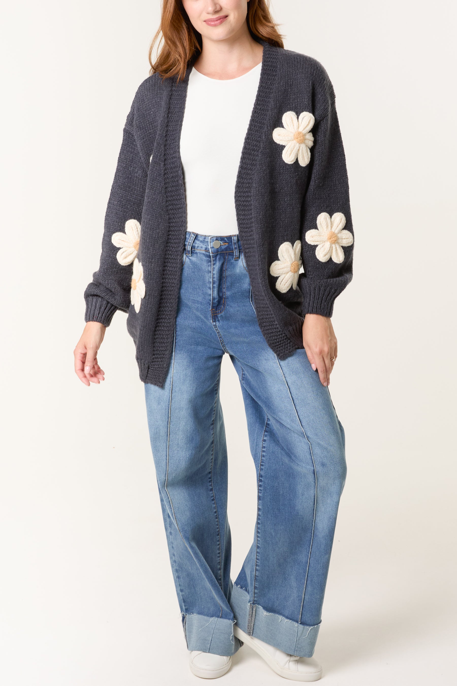 Daisy Flocking Flower Knit Cardigan