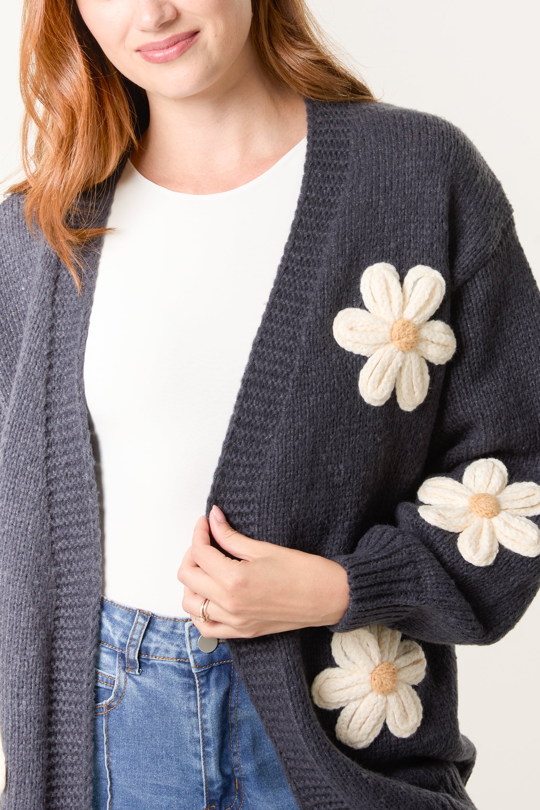 Daisy Flocking Flower Knit Cardigan