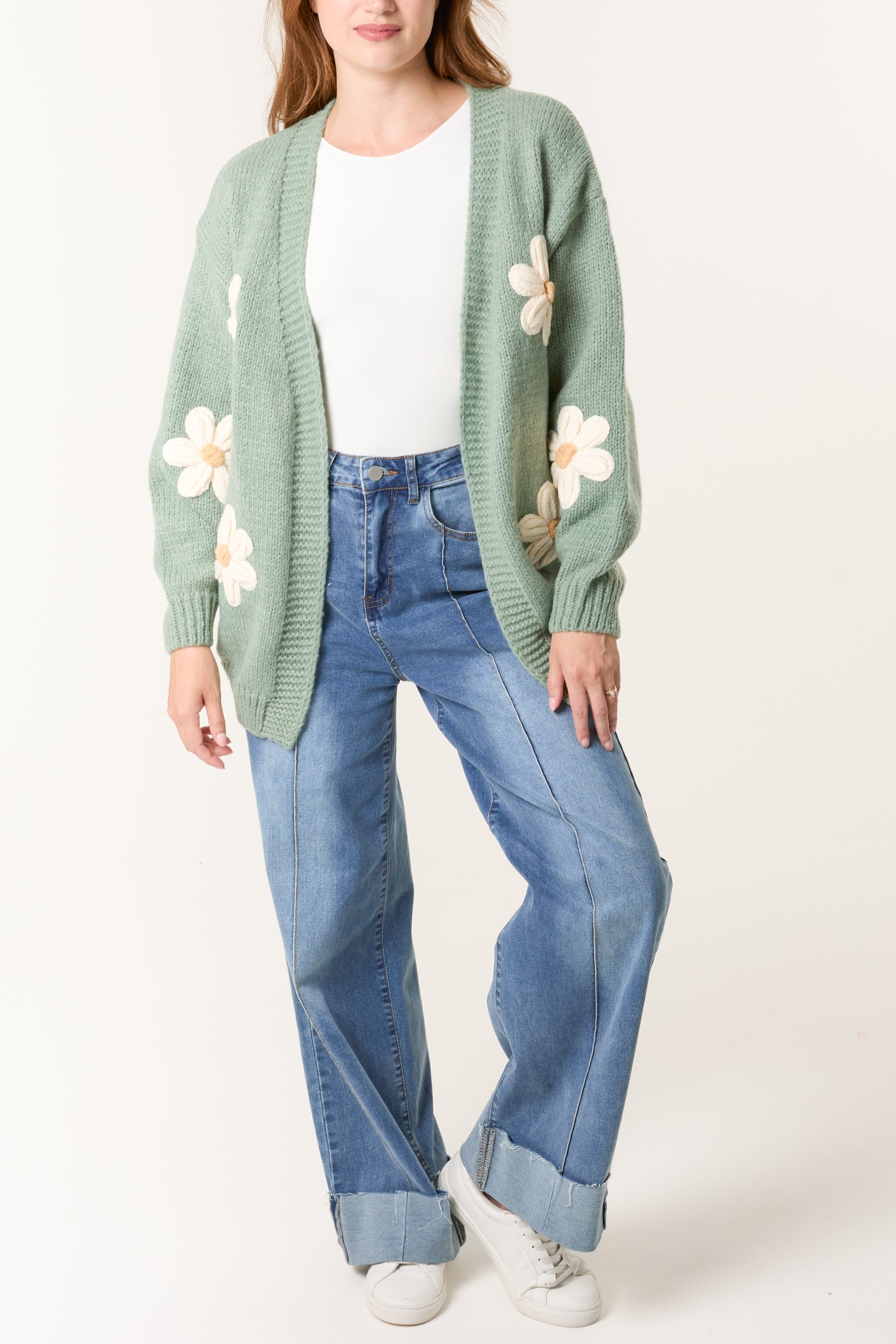 Daisy Flocking Flower Knit Cardigan