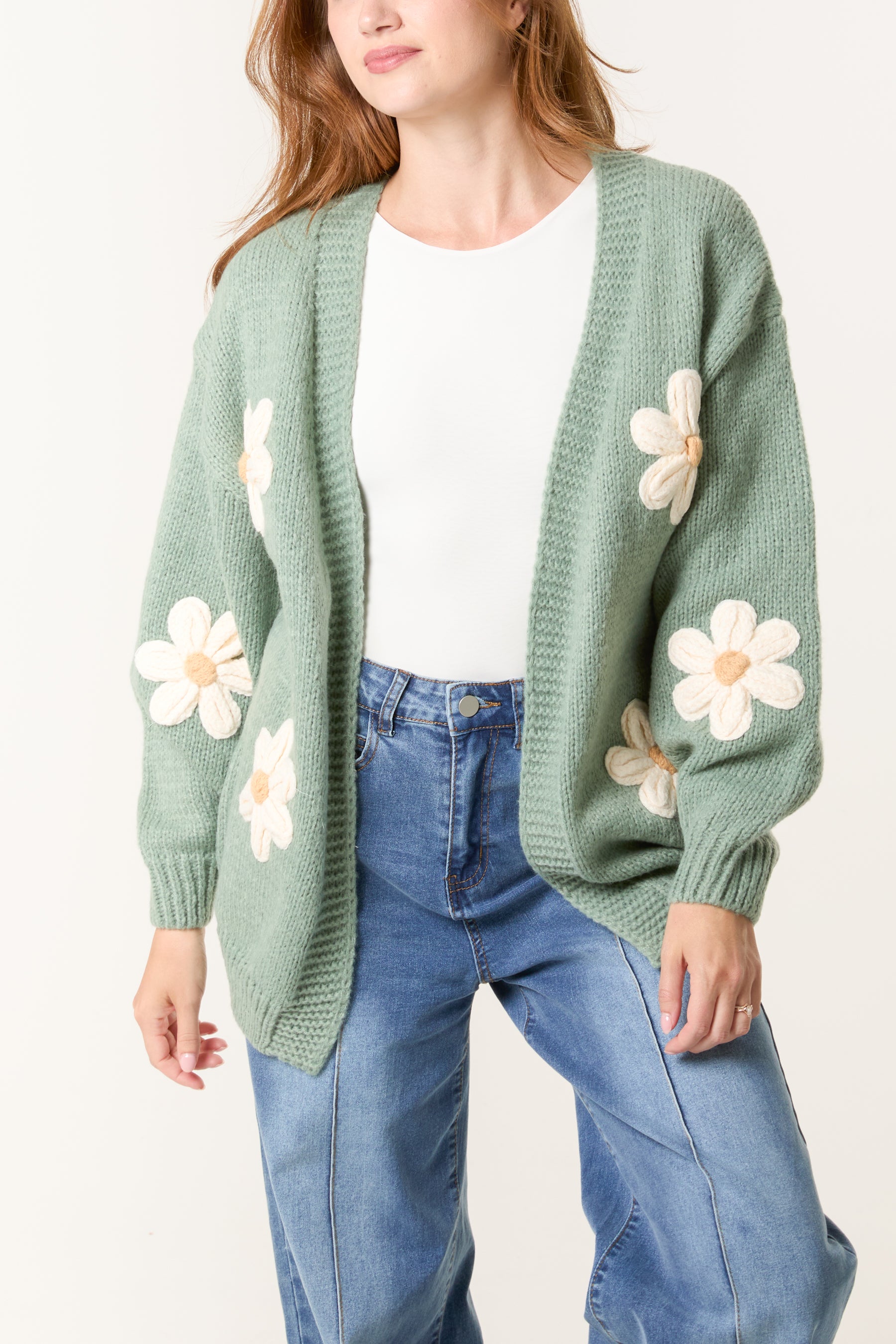 Daisy Flocking Flower Knit Cardigan