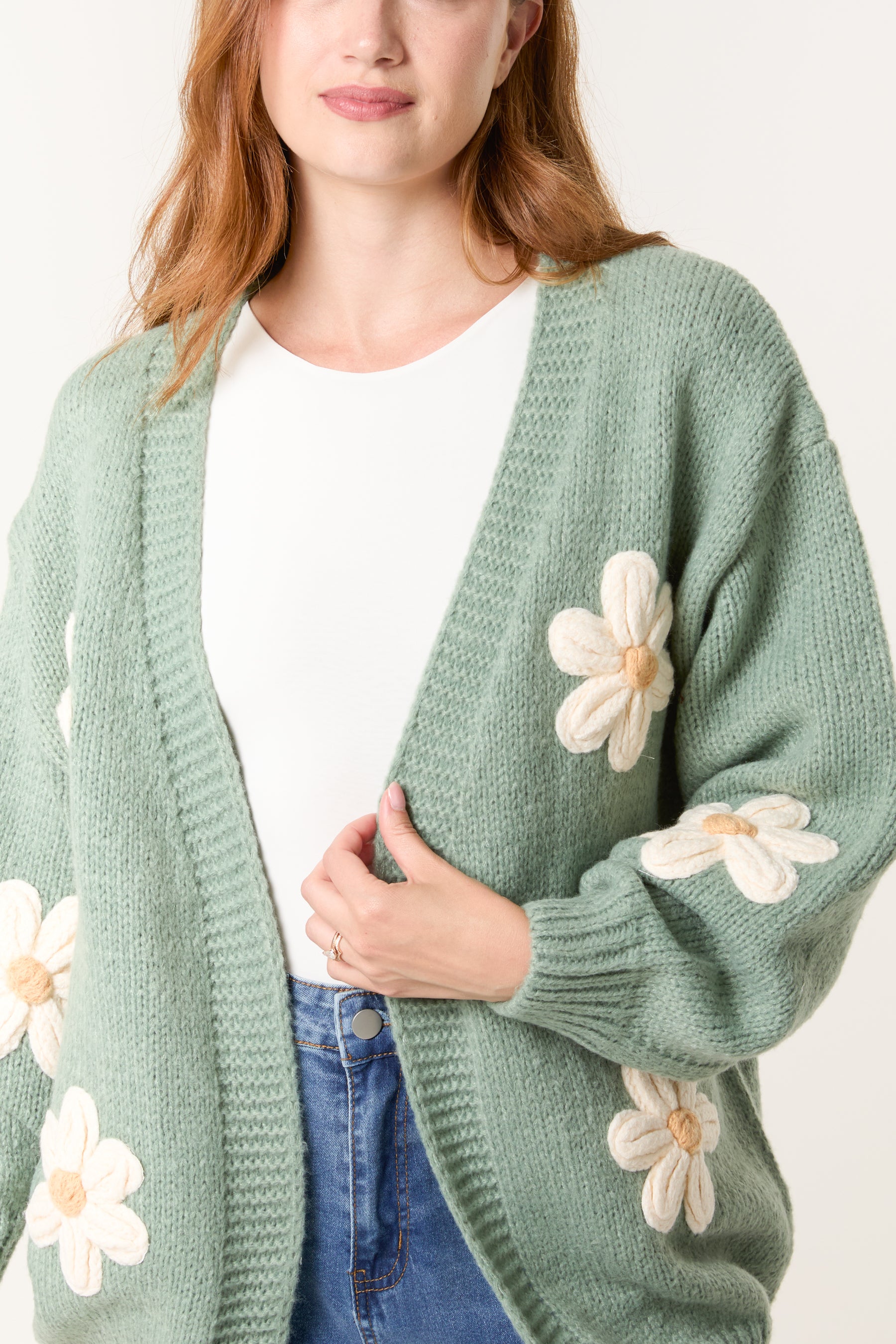 Daisy Flocking Flower Knit Cardigan