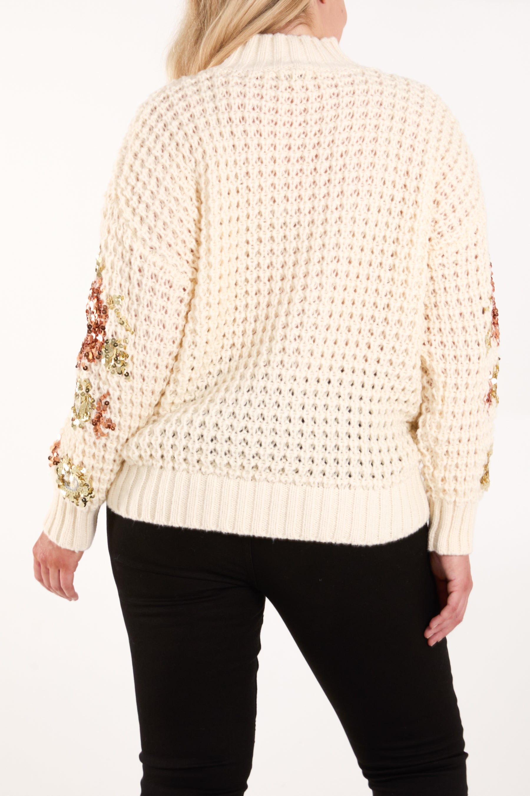 Sequin Flower Chunky Knit Jumper