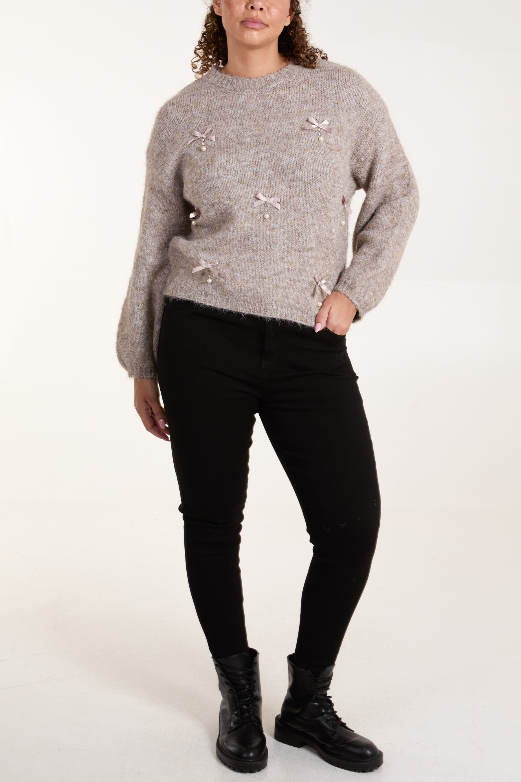 Pearl & Diamante Bow Knit Jumper