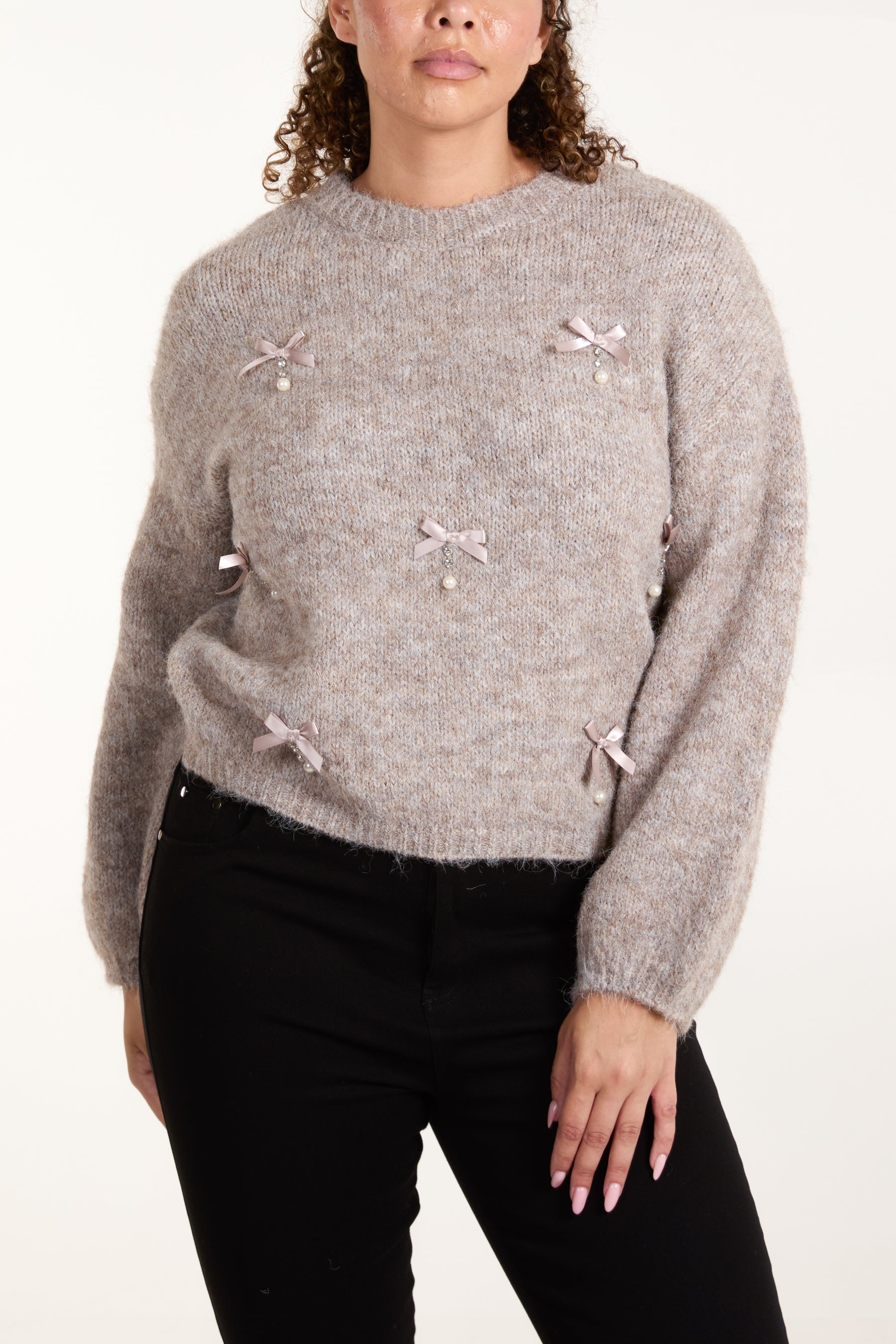 Pearl & Diamante Bow Knit Jumper