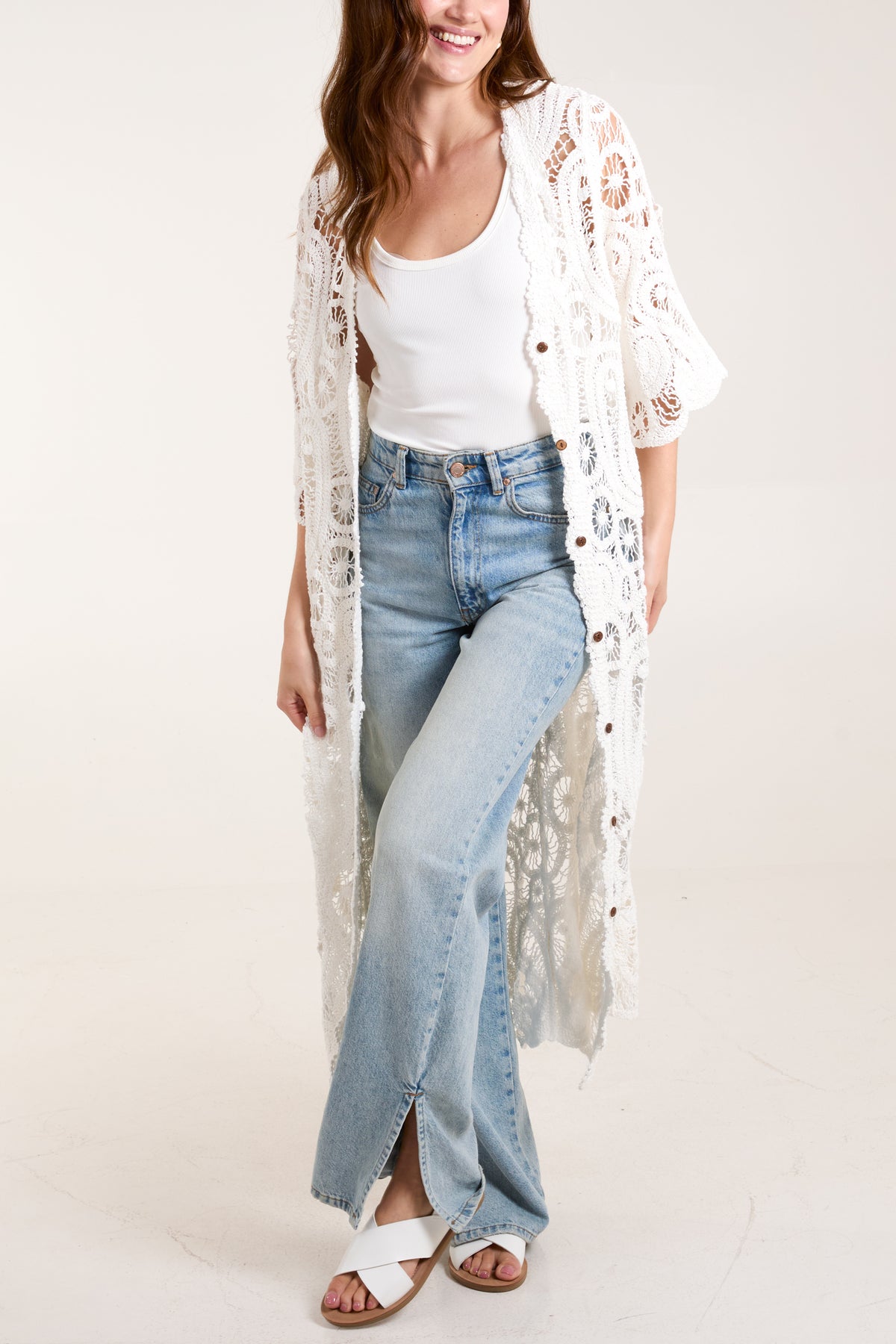 Paisley Crochet Long Cardigan