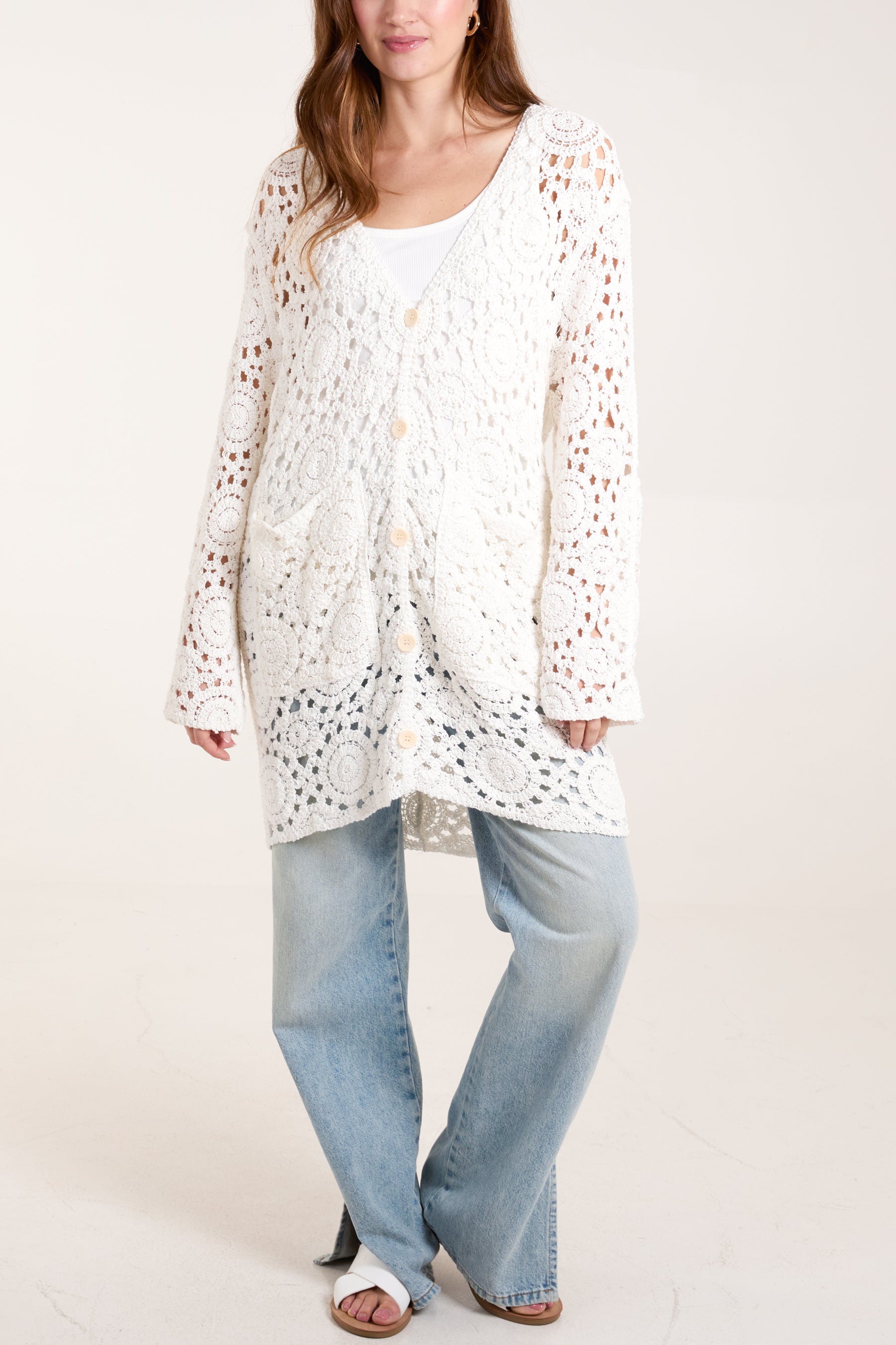 Geo Crochet Button Cardigan