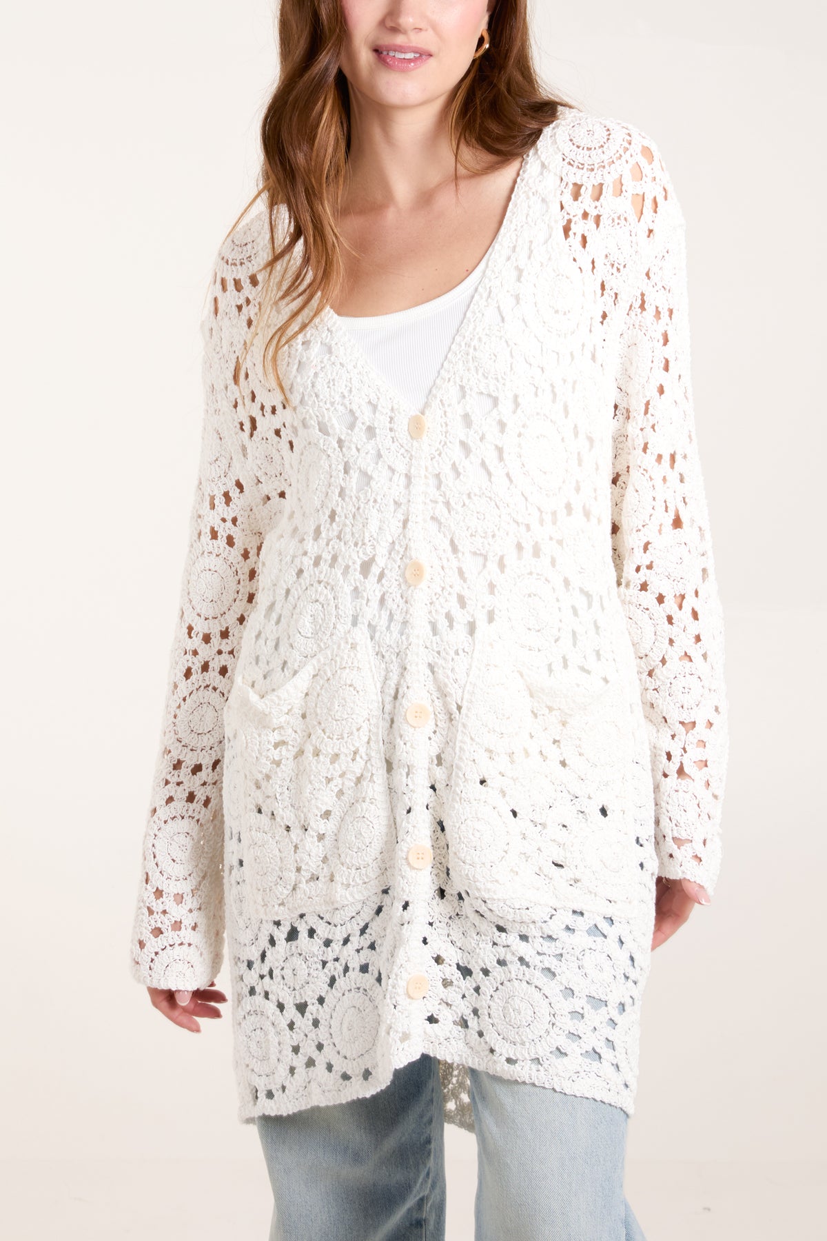 Geo Crochet Button Through Cardigan