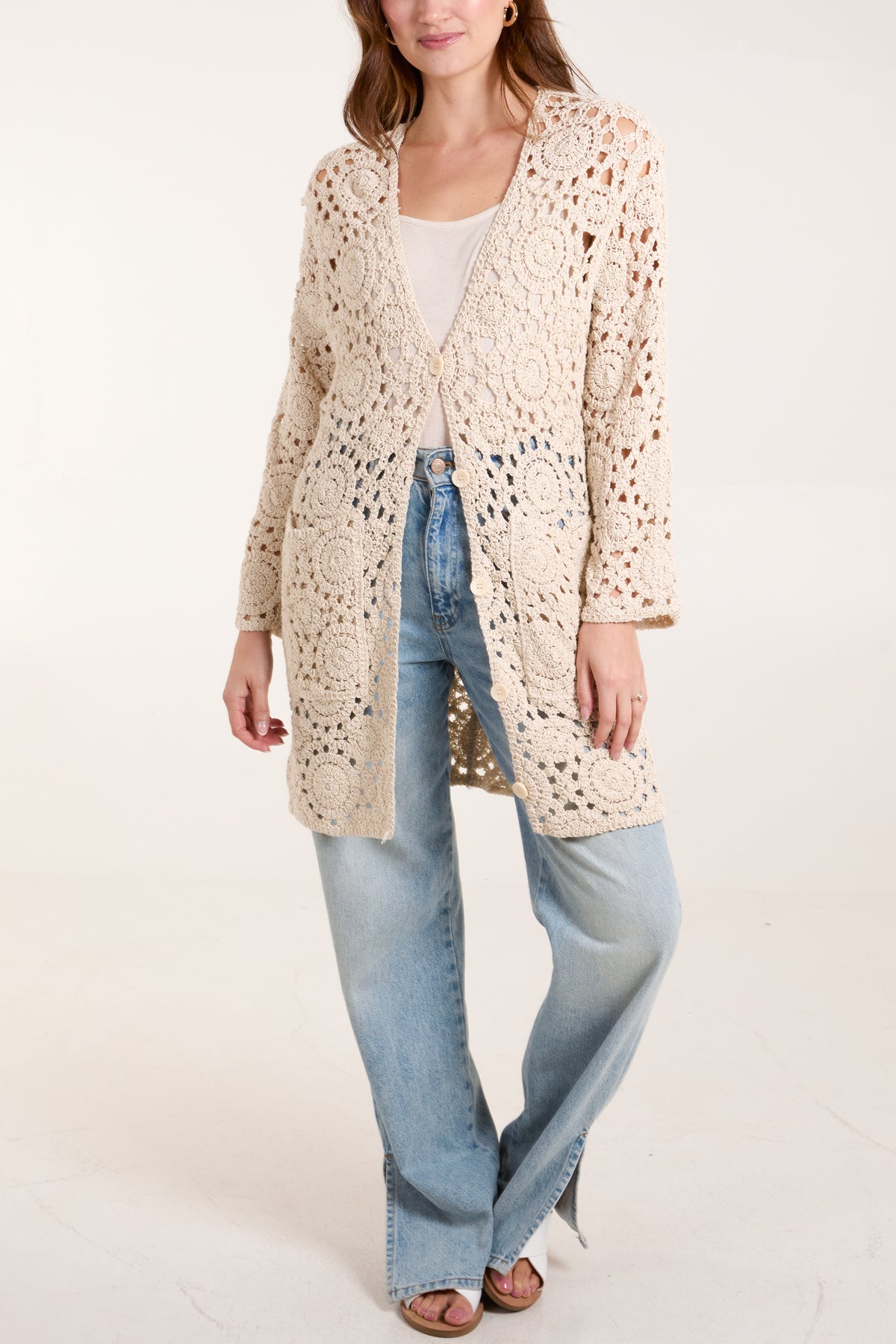 Geo Crochet Button Through Cardigan