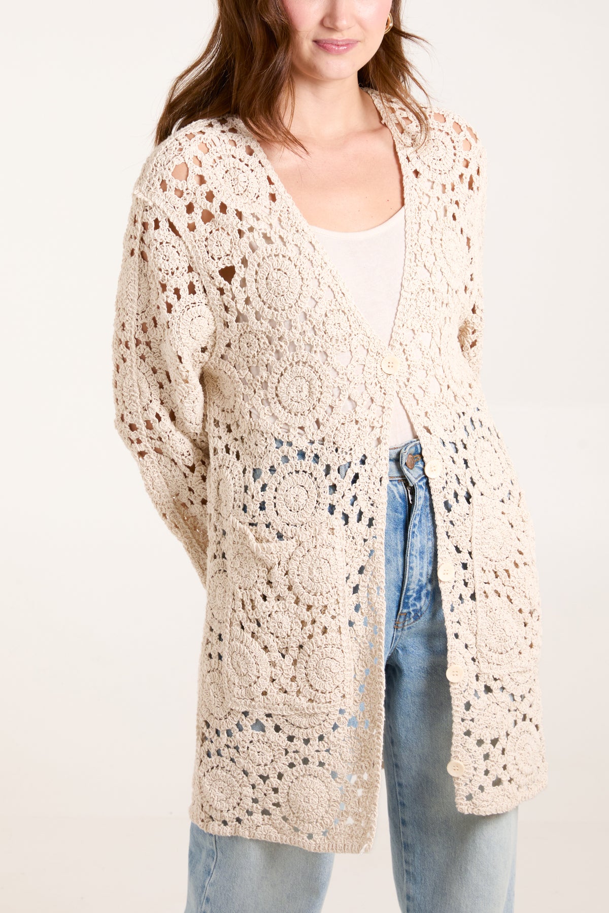 Geo Crochet Button Through Cardigan