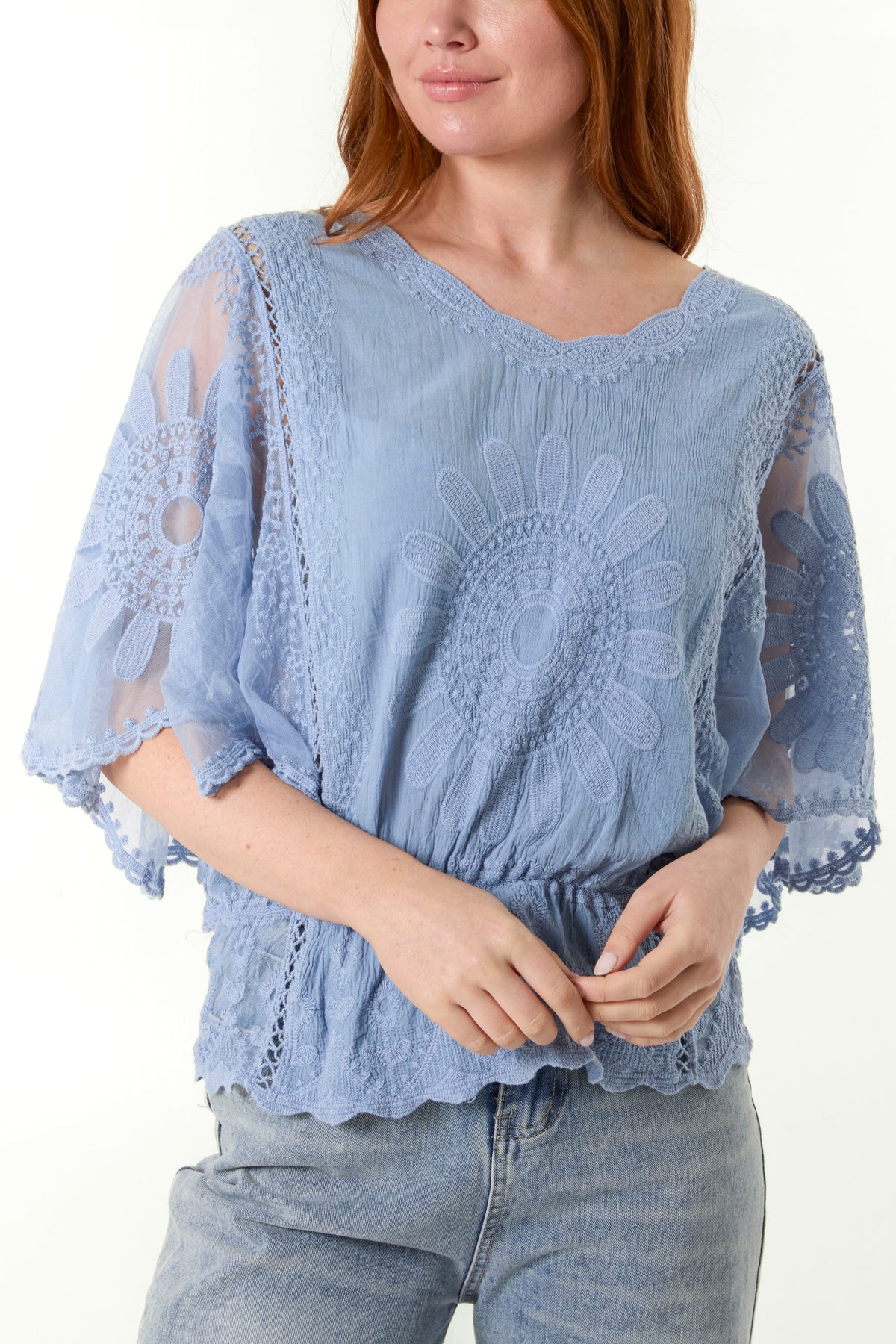 Sun Flower Lace Sleeve Blouse