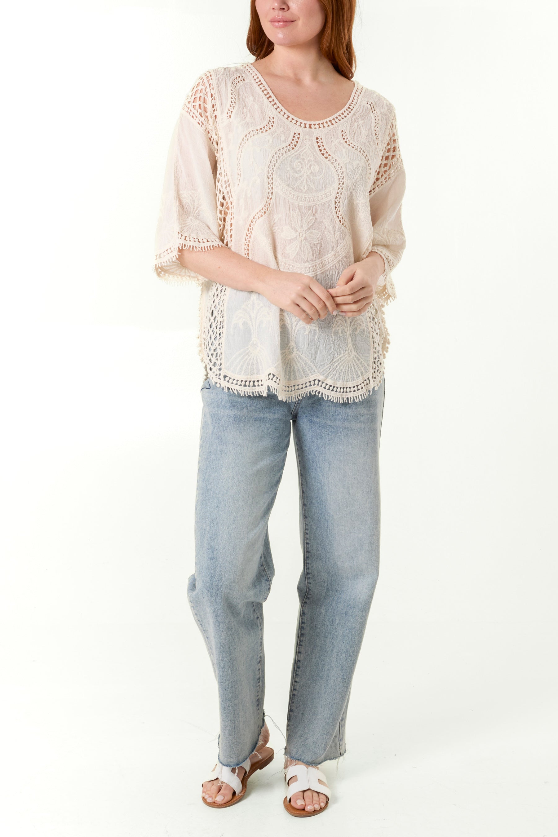 Embroidered & Crochet Cotton Top