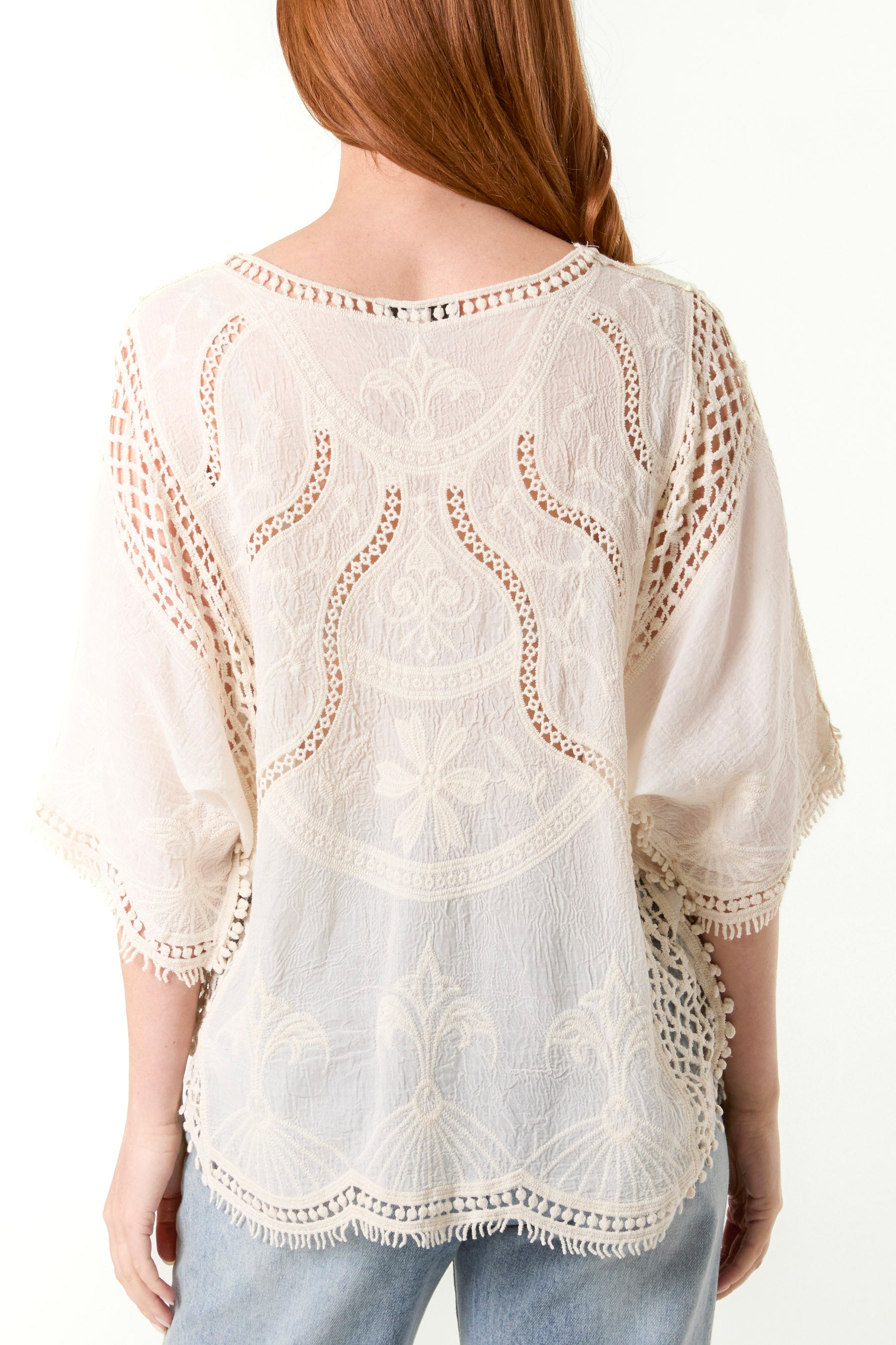 Embroidered & Crochet Cotton Top