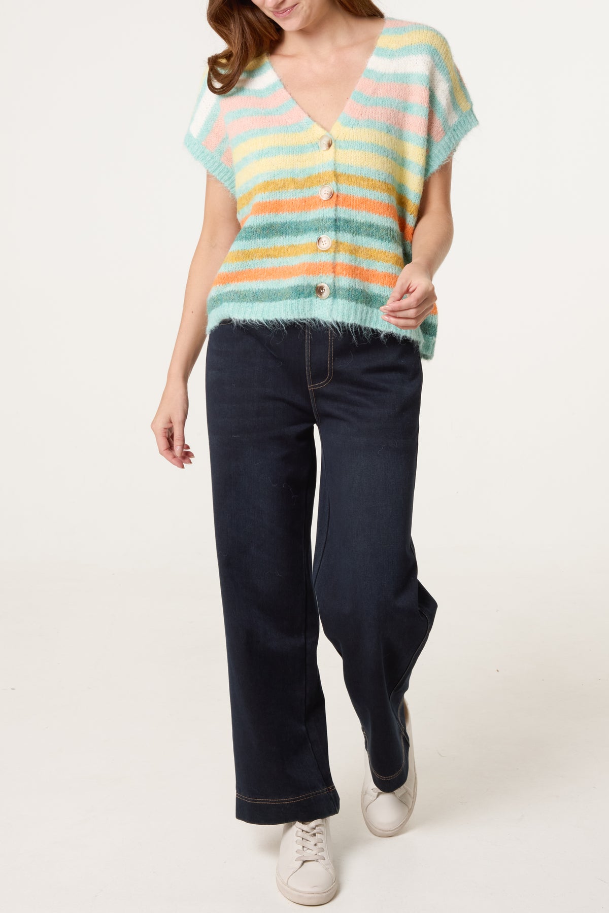 Striped Colourful Knit Vest Cardigan