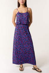 Vibrant Animal Print Puffball Maxi Dress