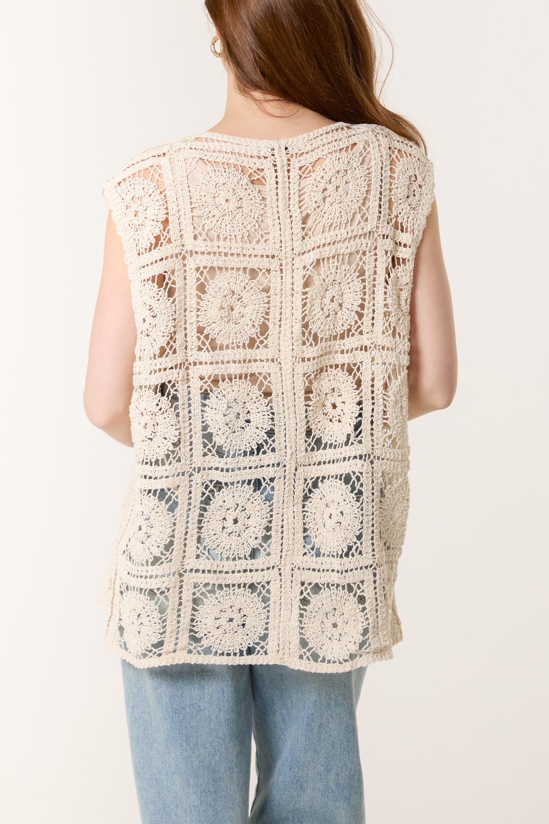 Crochet Square Pattern Tie-Front Vest