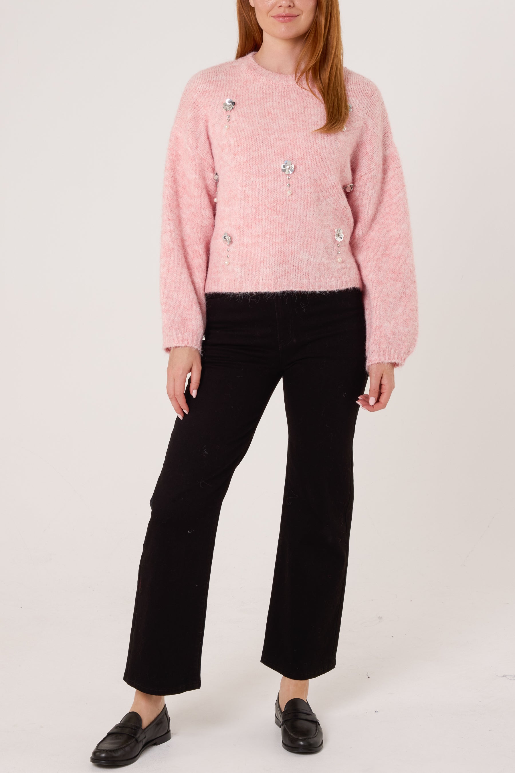 Diamante Flower Knit Jumper