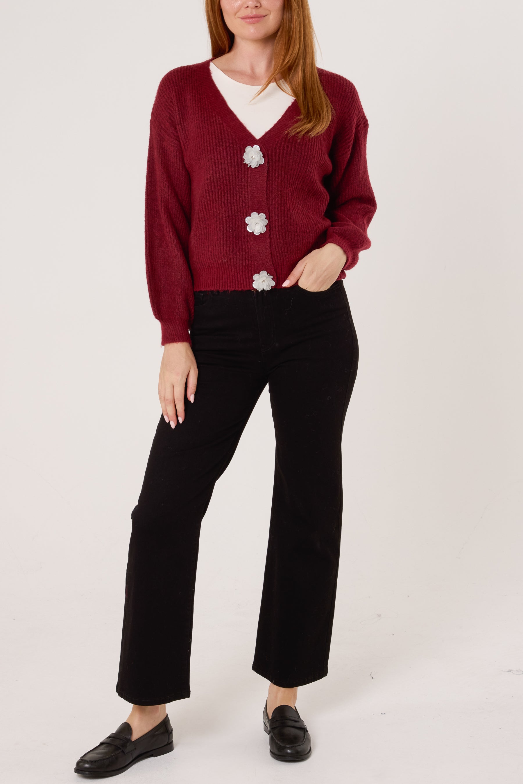 Silver Sparkle Flower Button Cardigan
