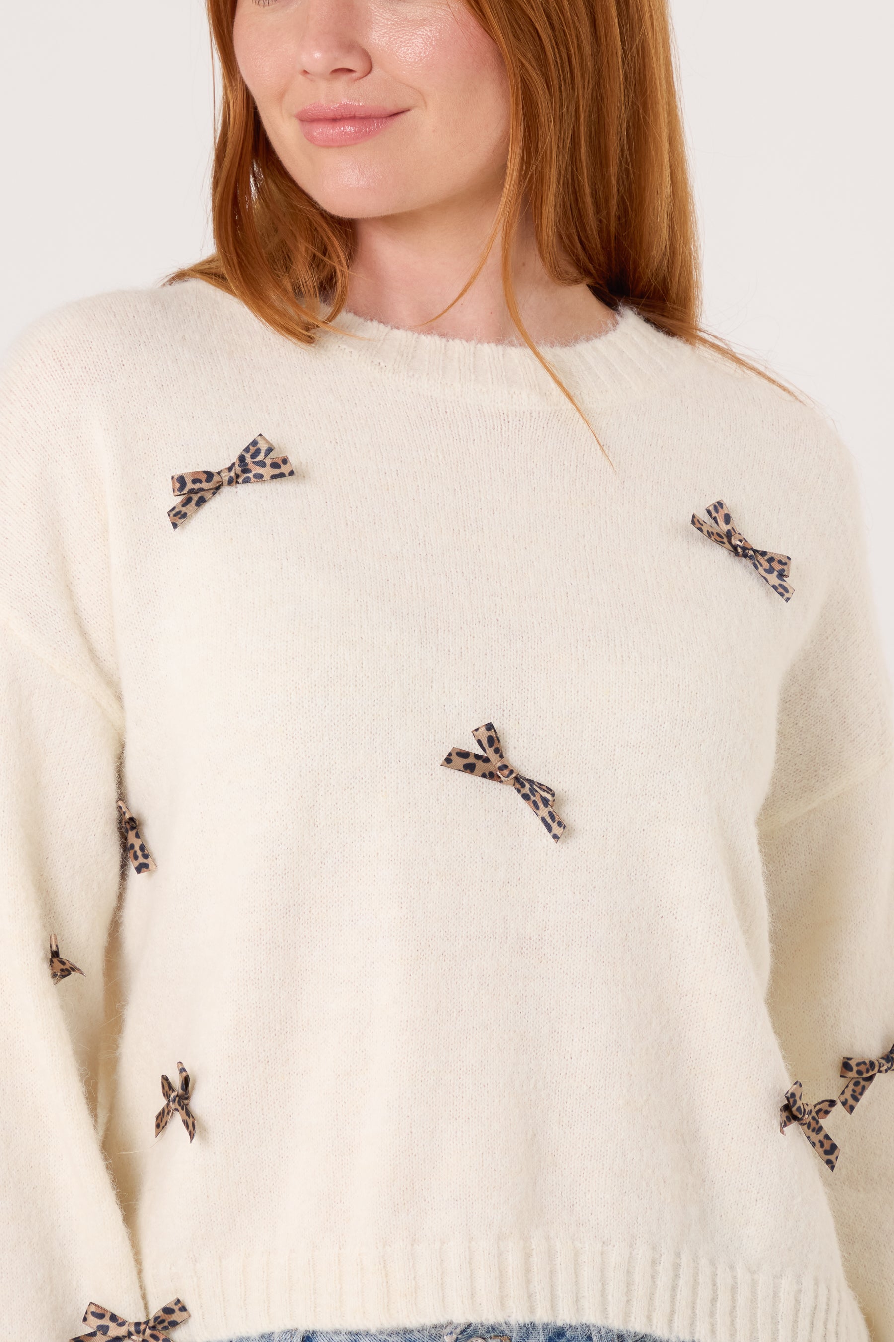 Animal Print Bow Knit Jumper