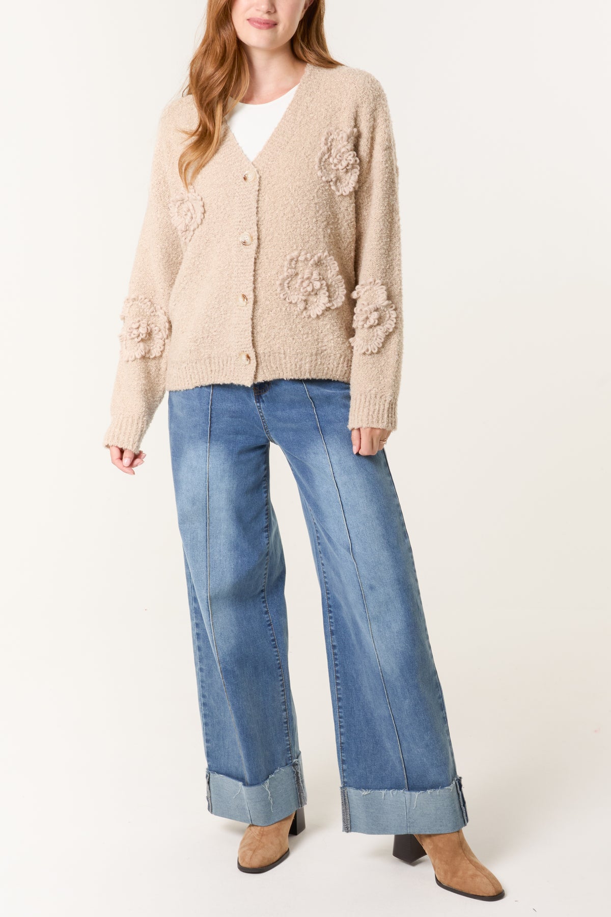 Flower Soft Knitted V-Neck Cardigan