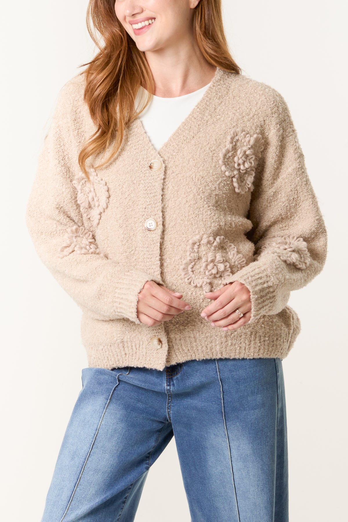 Flower Soft Knitted V-Neck Cardigan