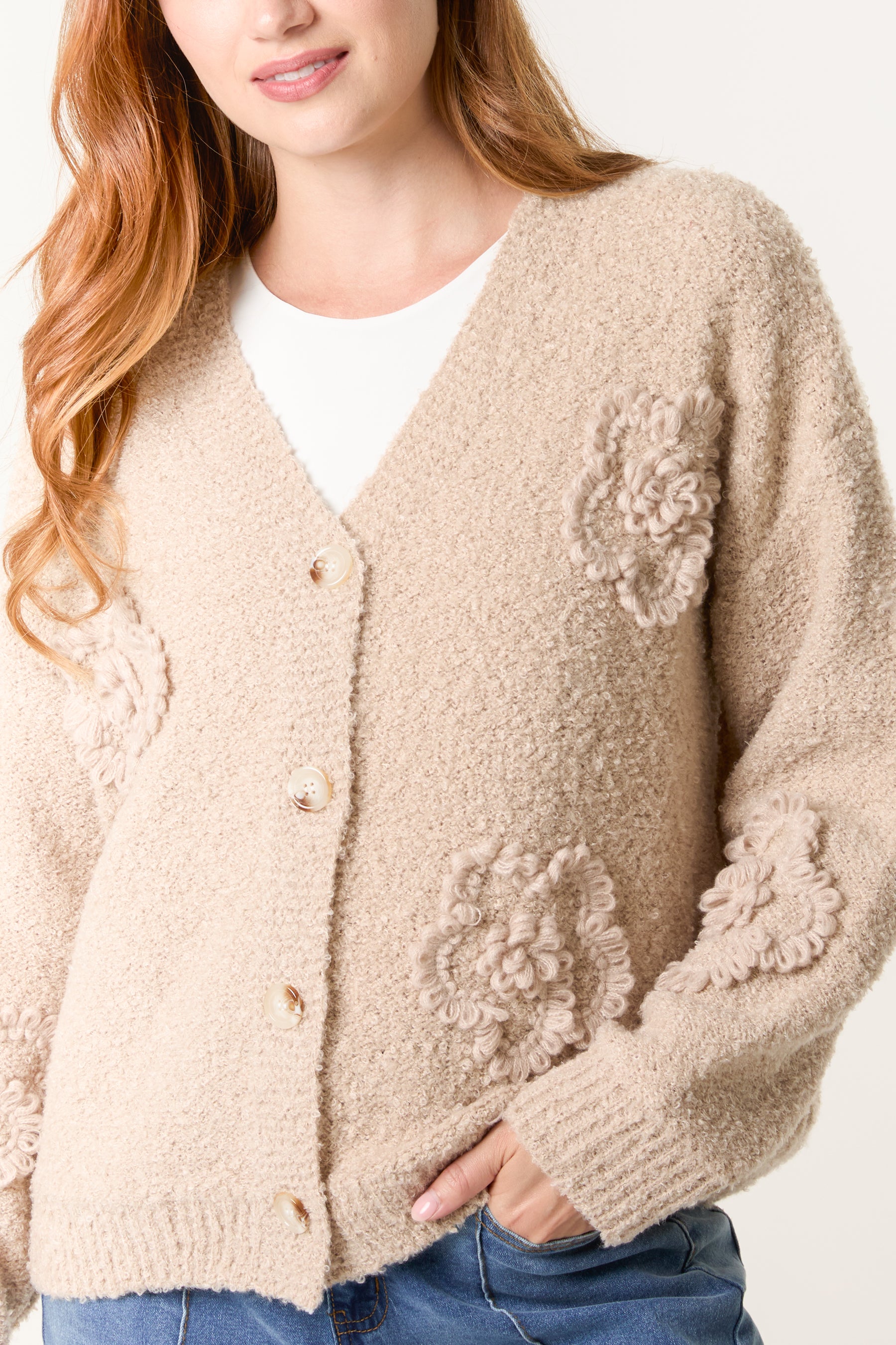 Flower Soft Knitted V-Neck Cardigan