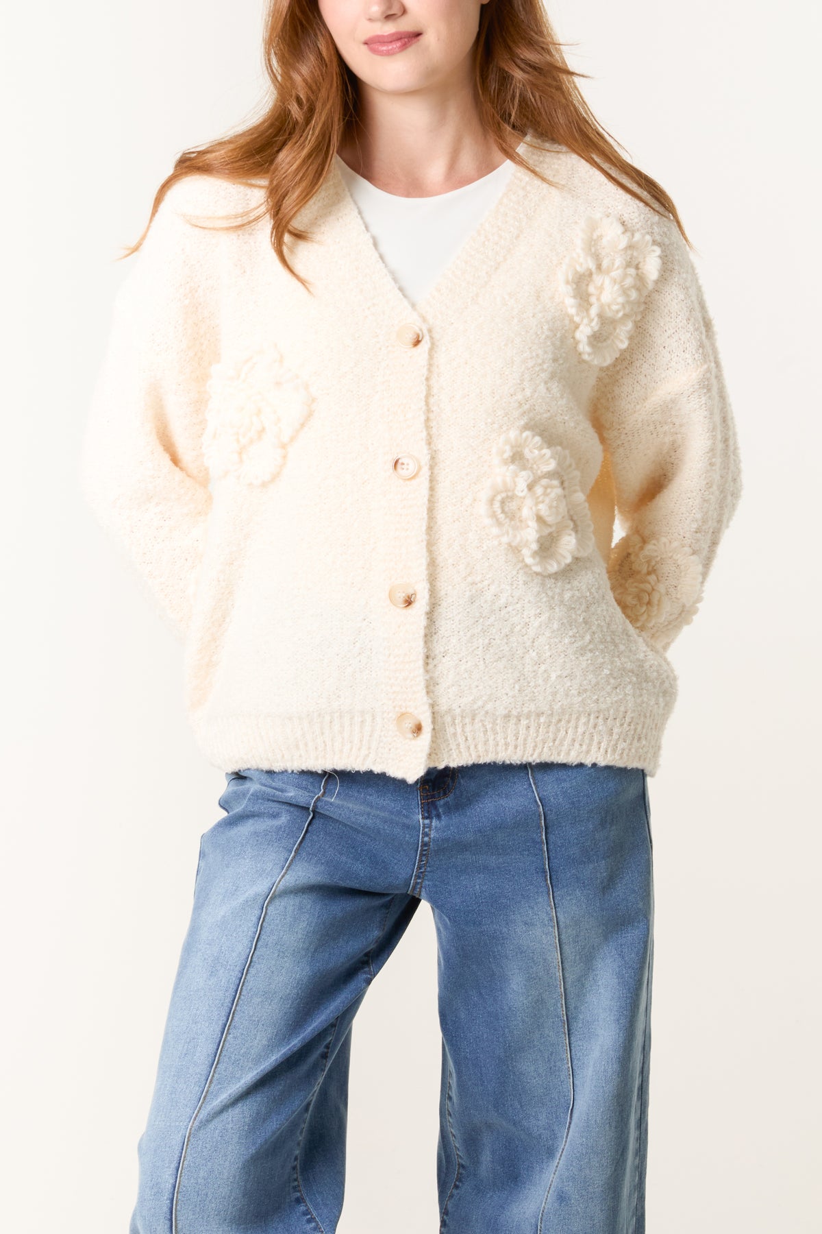 Flower Soft Knitted V-Neck Cardigan