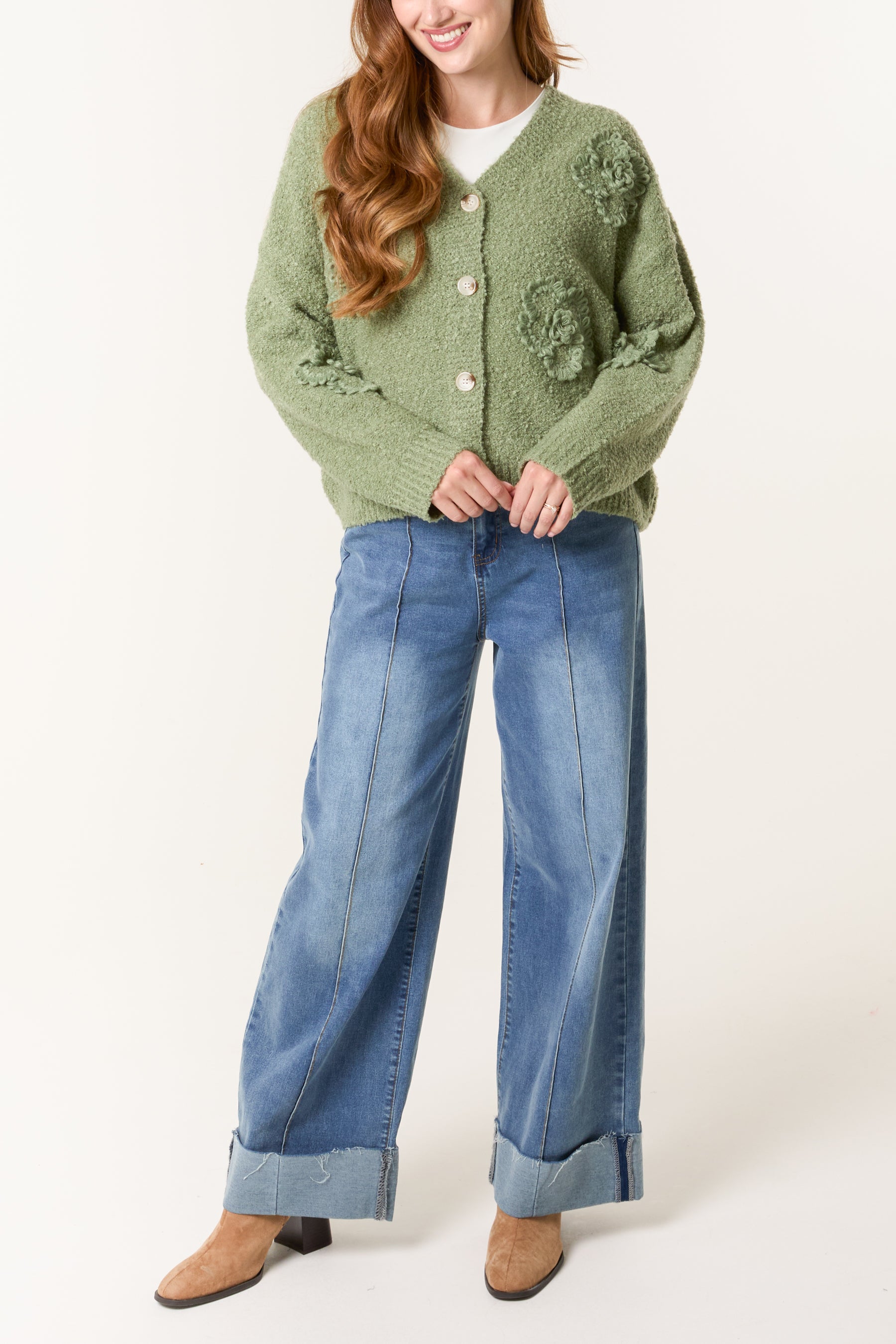 Flower Soft Knitted V-Neck Cardigan