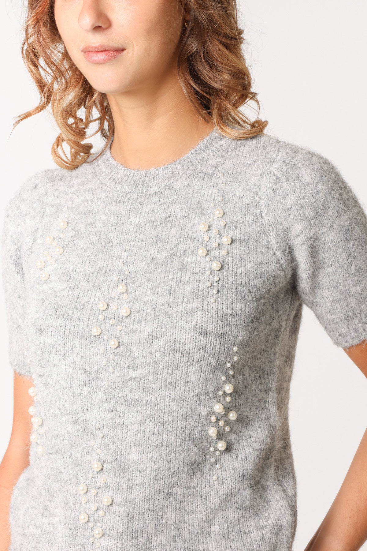 Pearl Embellished Short Sleeve Knit Jumper