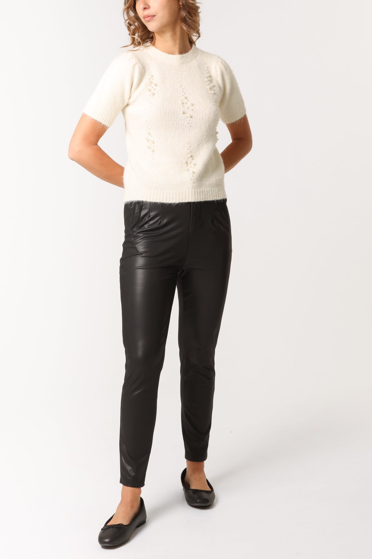 Pearl Embellished Short Sleeve Knit Jumper
