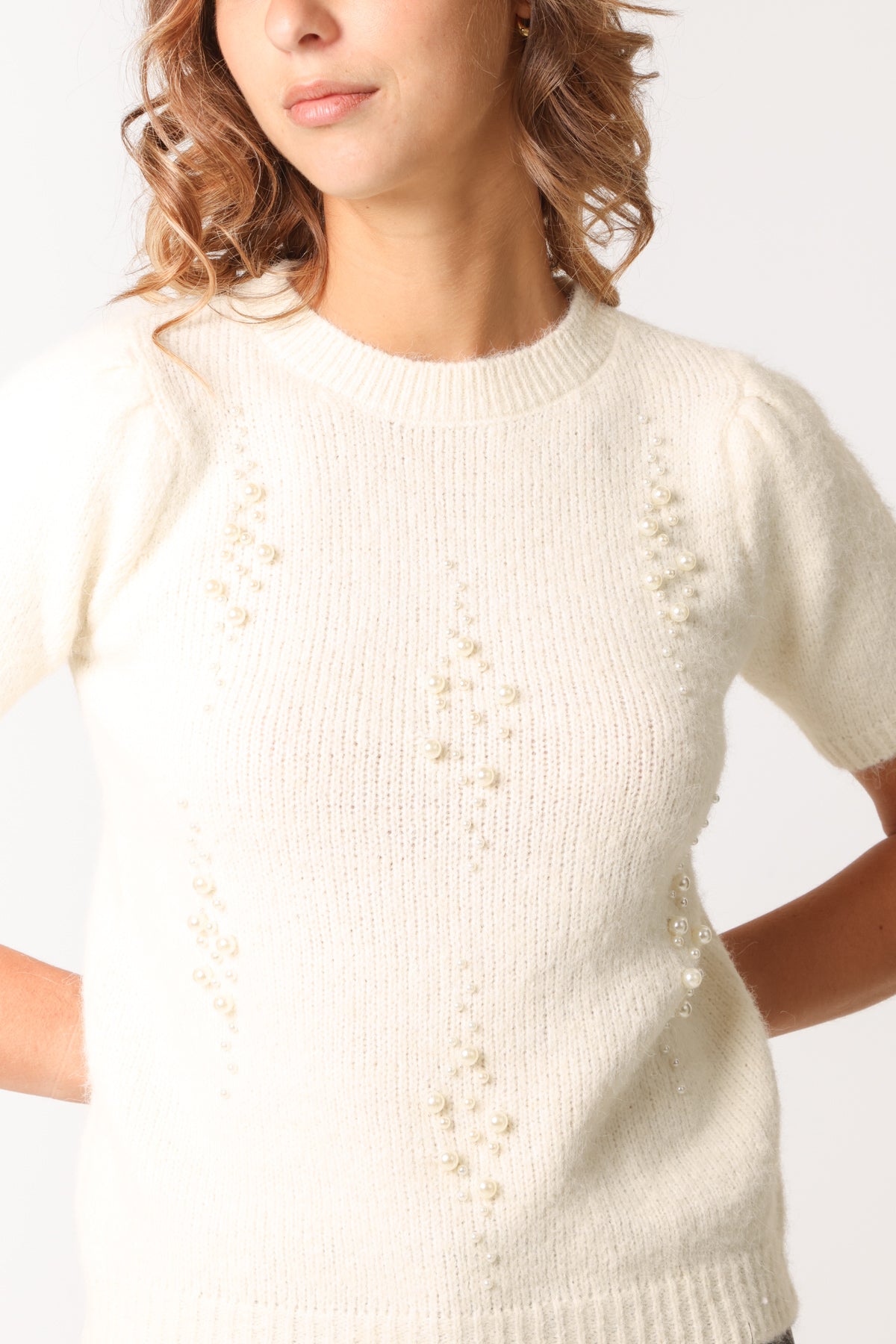 Pearl Embellished Short Sleeve Knit Jumper