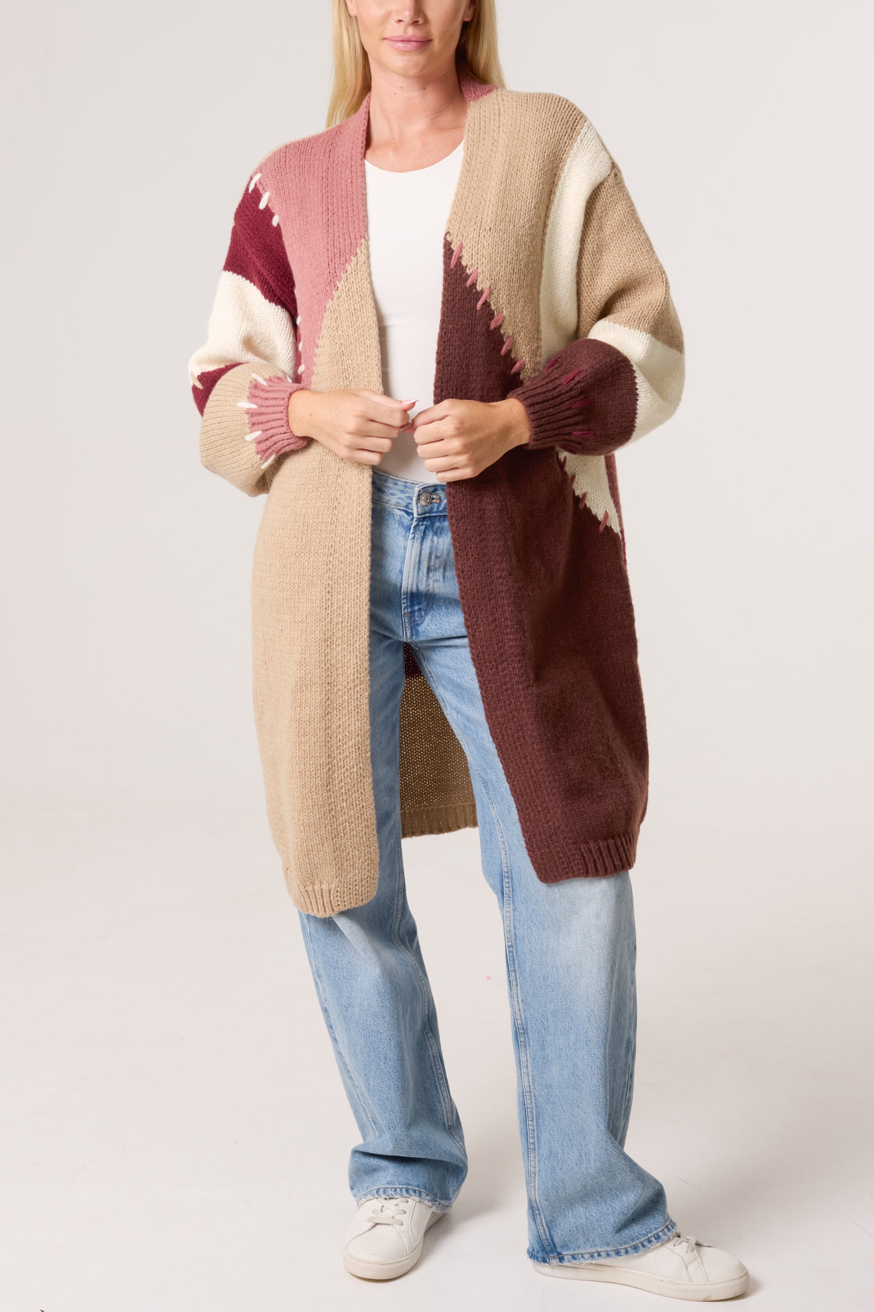 Stitch Hem Knit Colourblock Cardigan