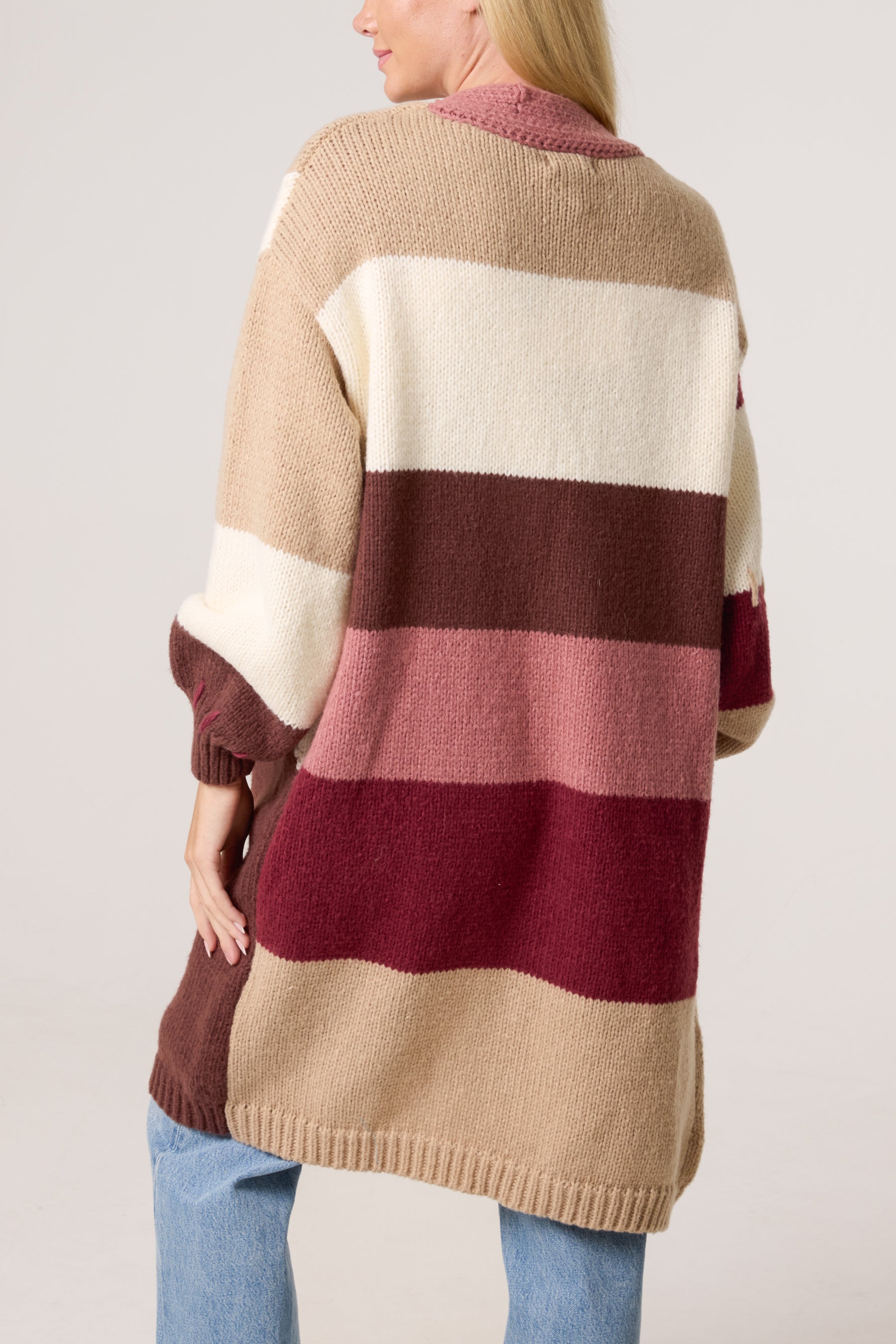 Stitch Hem Knit Colourblock Cardigan