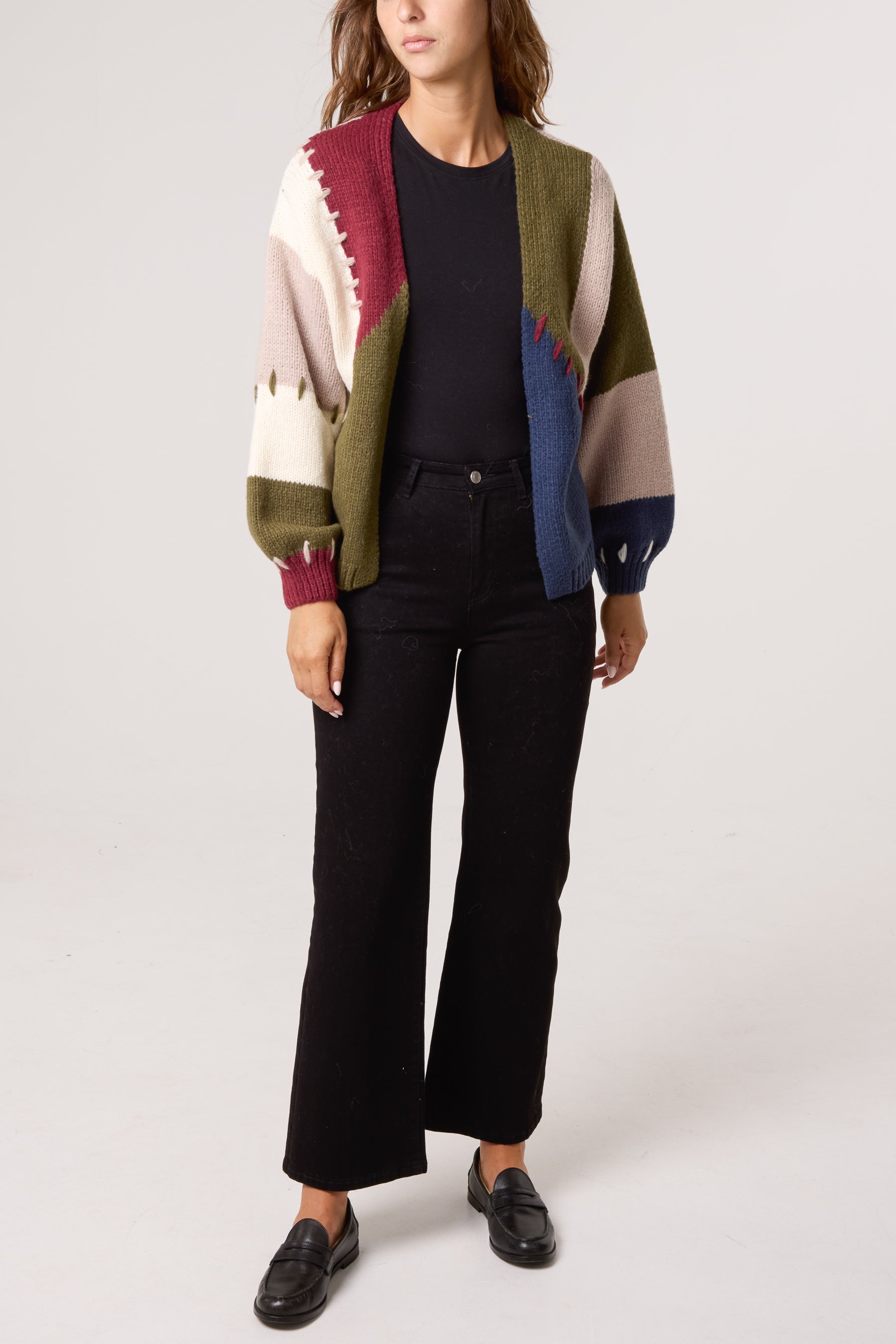 Stitch Colour Block Knit Cardigan