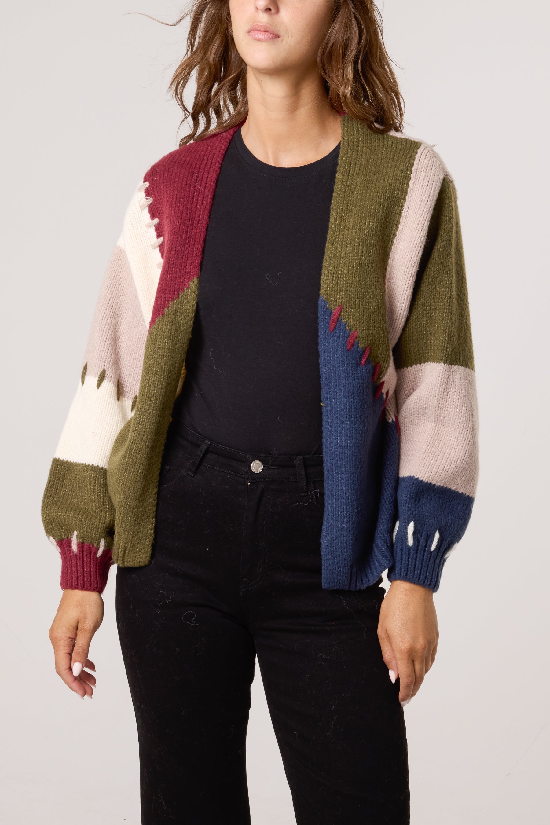 Stitch Colour Block Knit Cardigan
