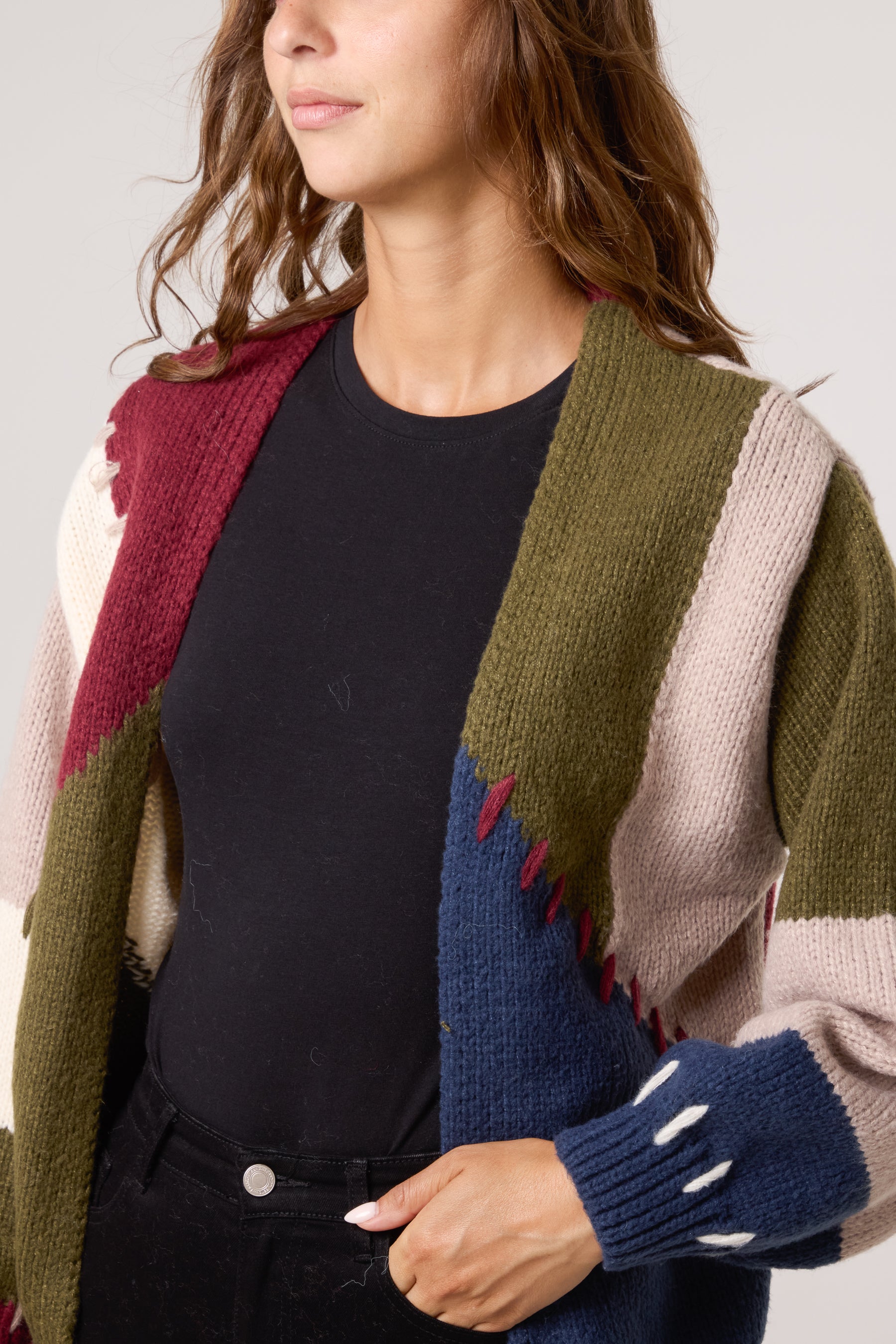 Stitch Colour Block Knit Cardigan