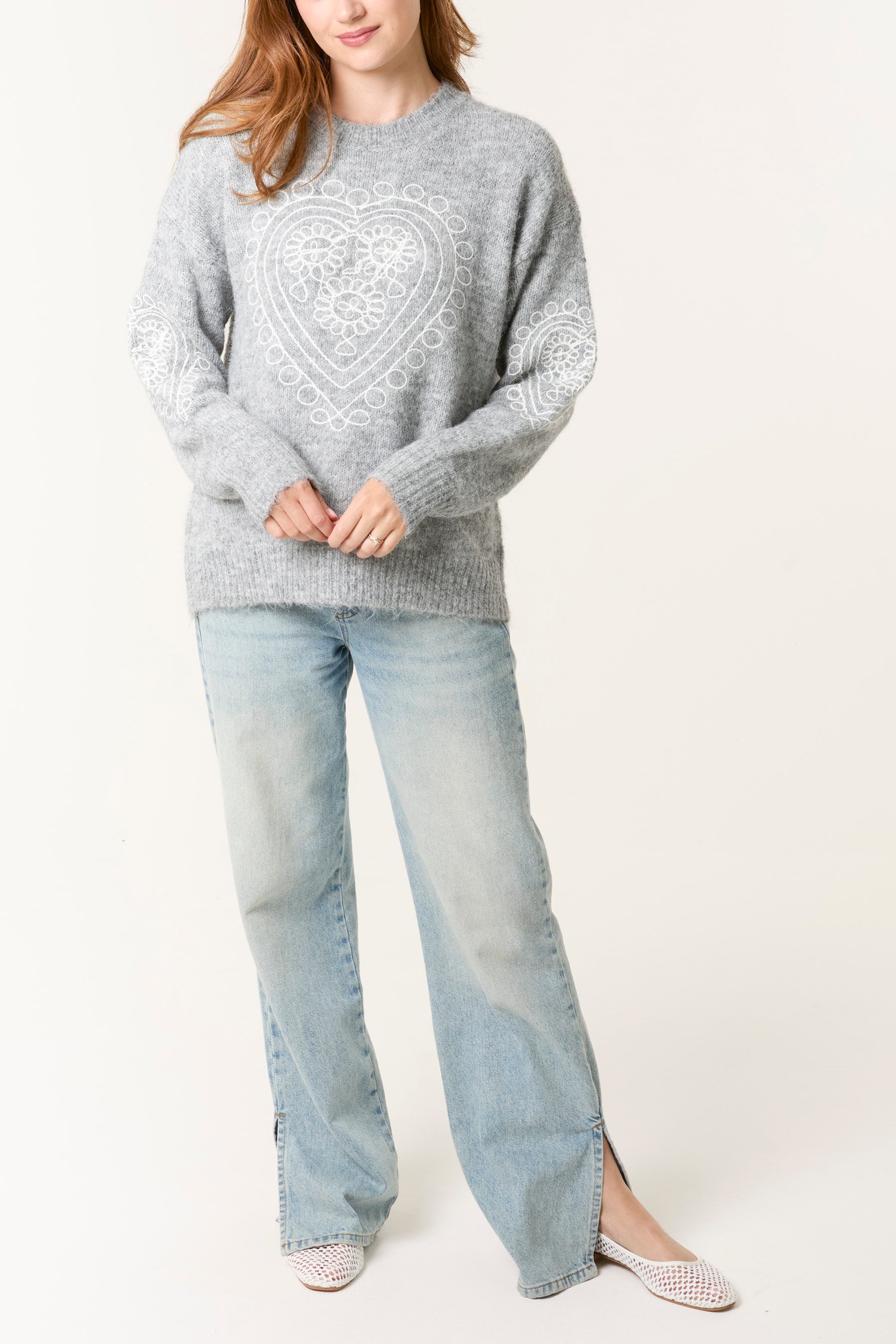 Heart Embroidered Knit Jumper