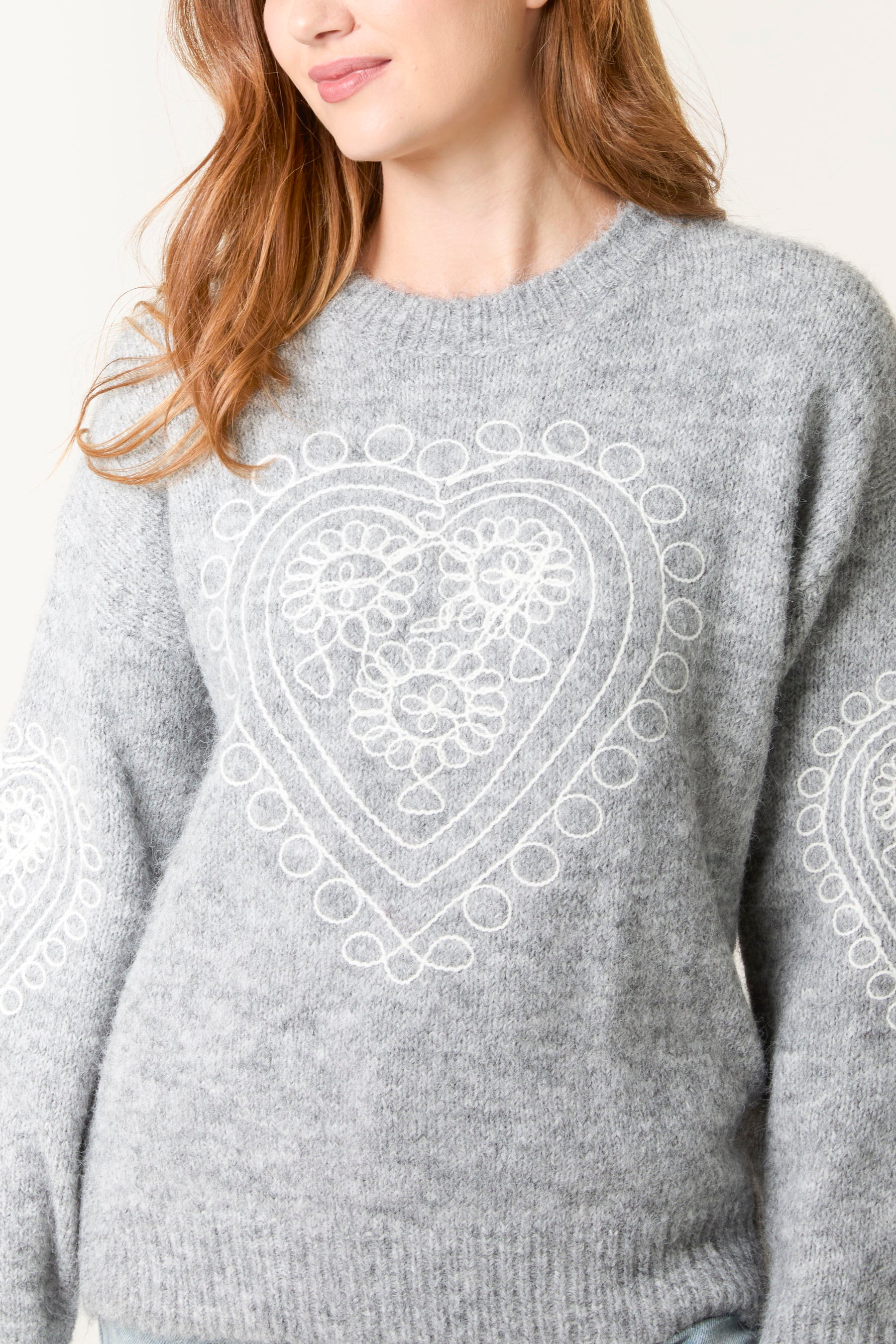 Heart Embroidered Knit Jumper