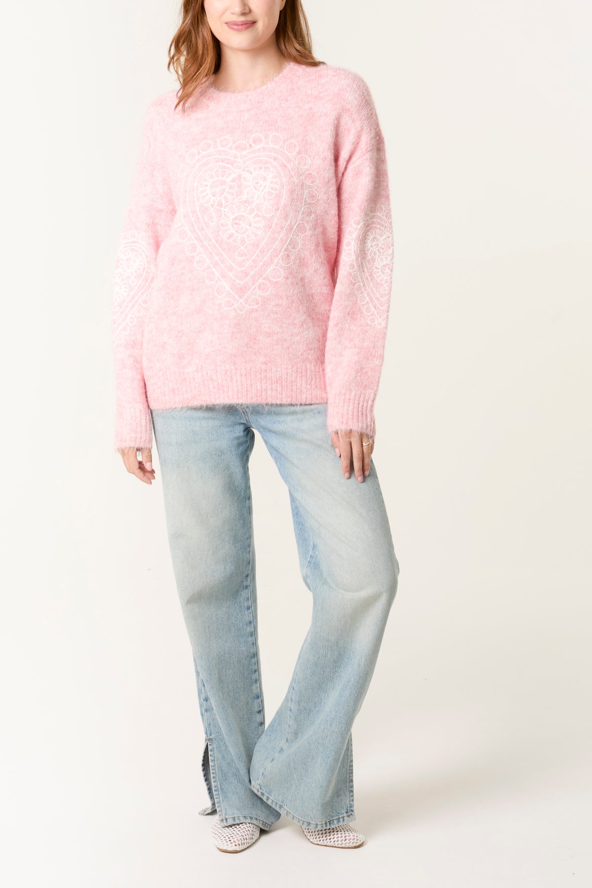 Heart Embroidered Knit Jumper