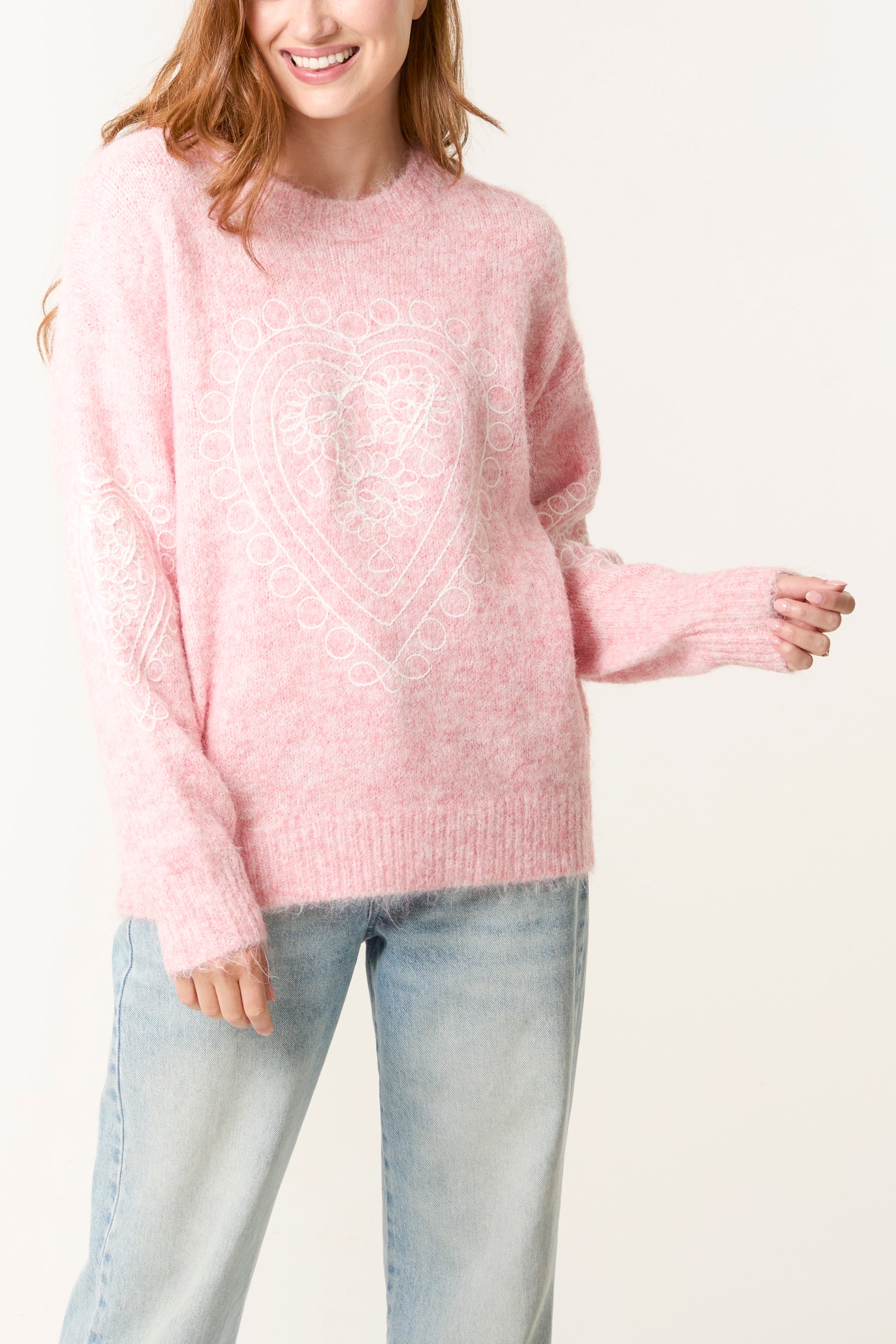 Heart Embroidered Knit Jumper