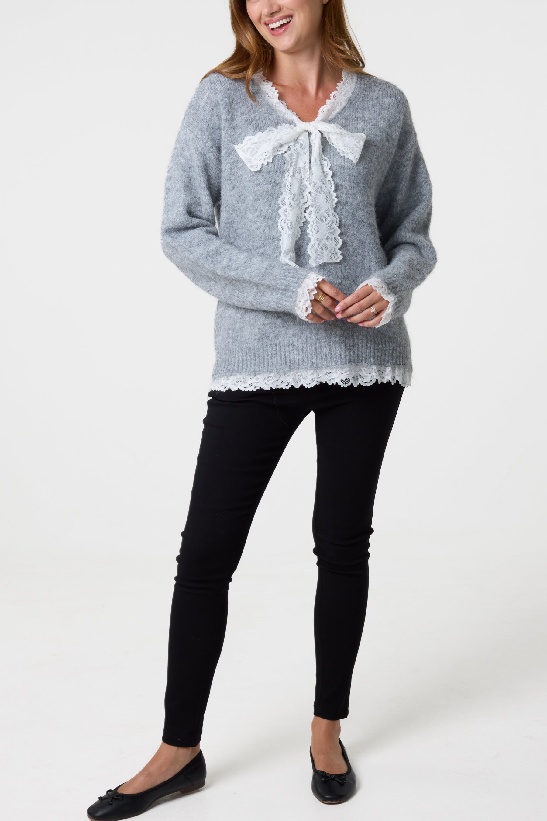 Lace Bow Knitted Jumper