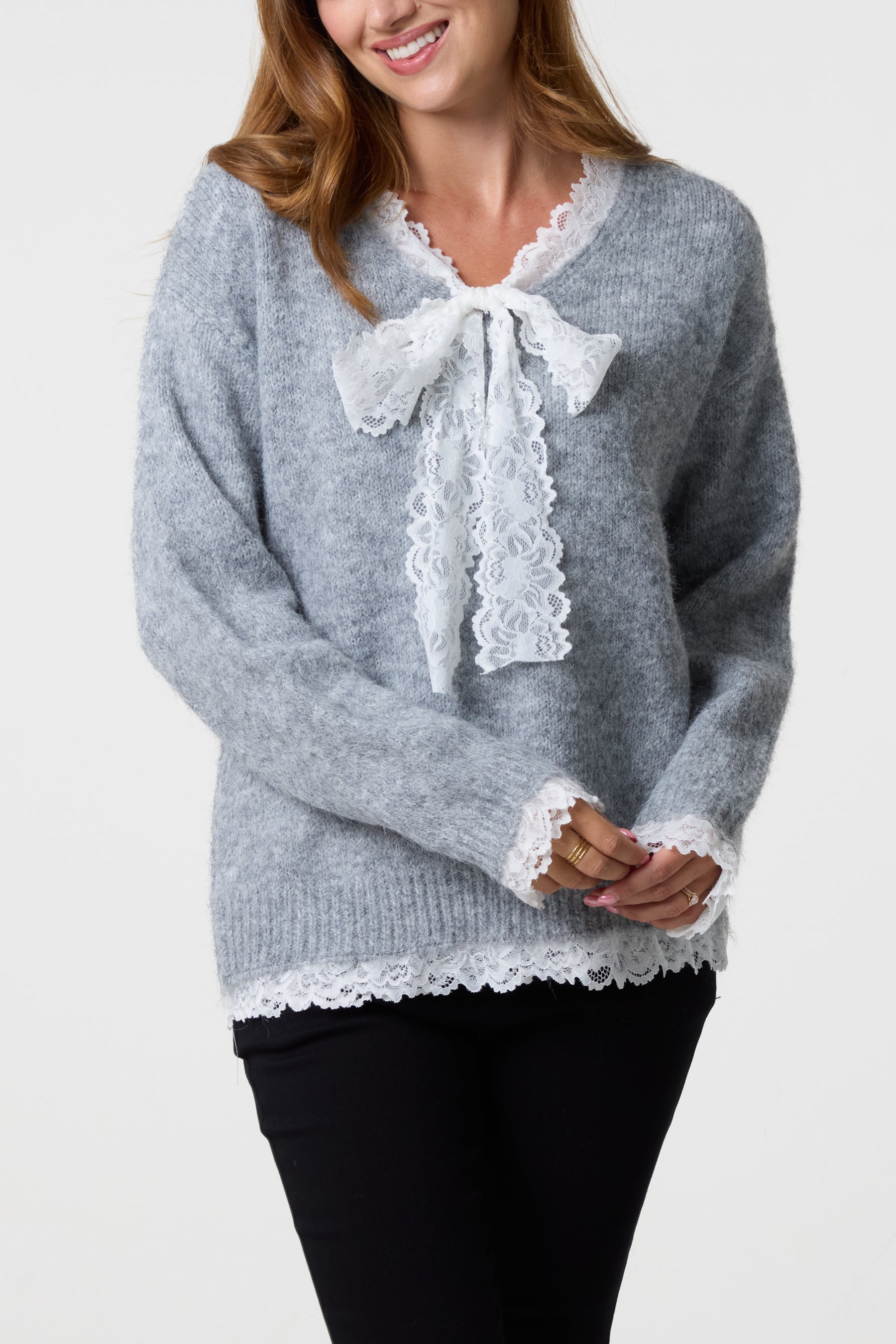 Lace Bow Knitted Jumper