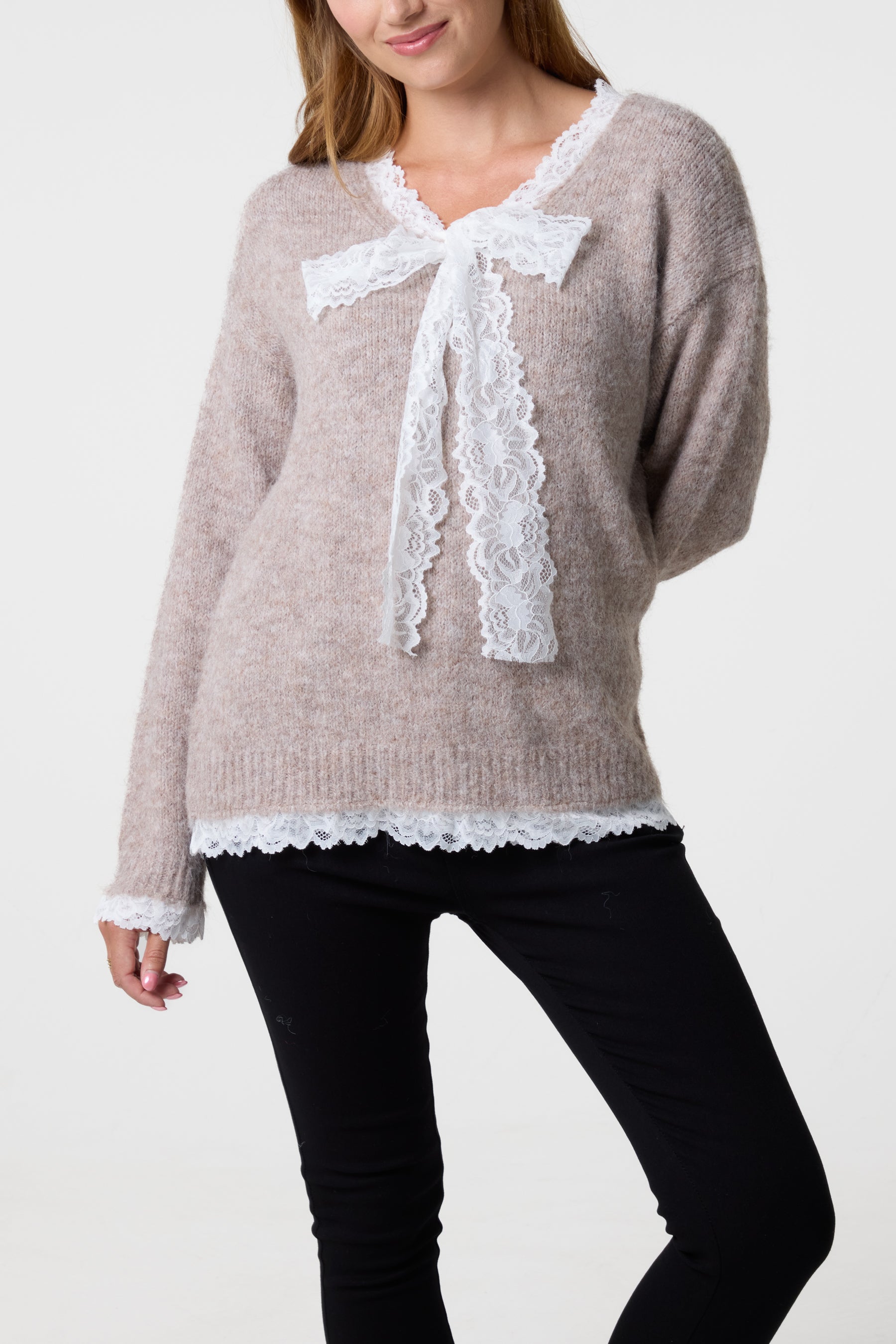 Lace Bow Knitted Jumper