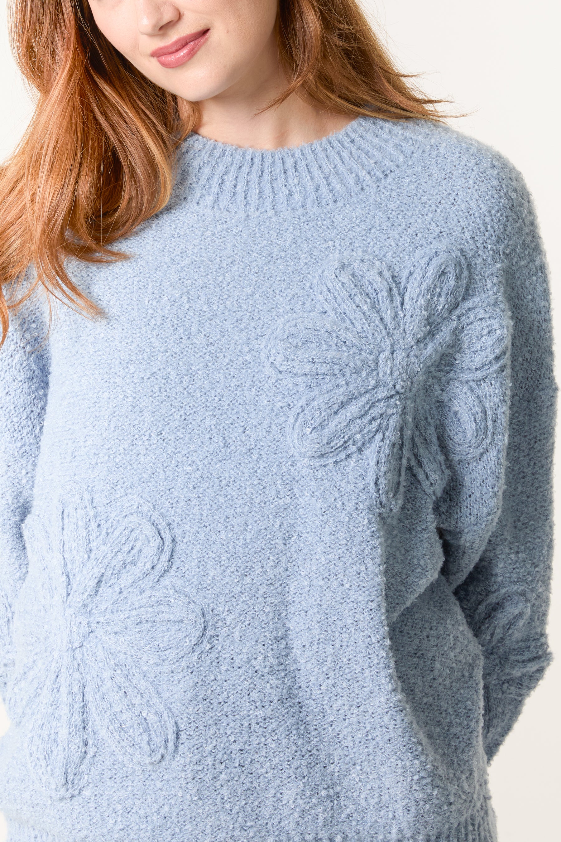 Soft Knit Flower High Crew Neck Jumper