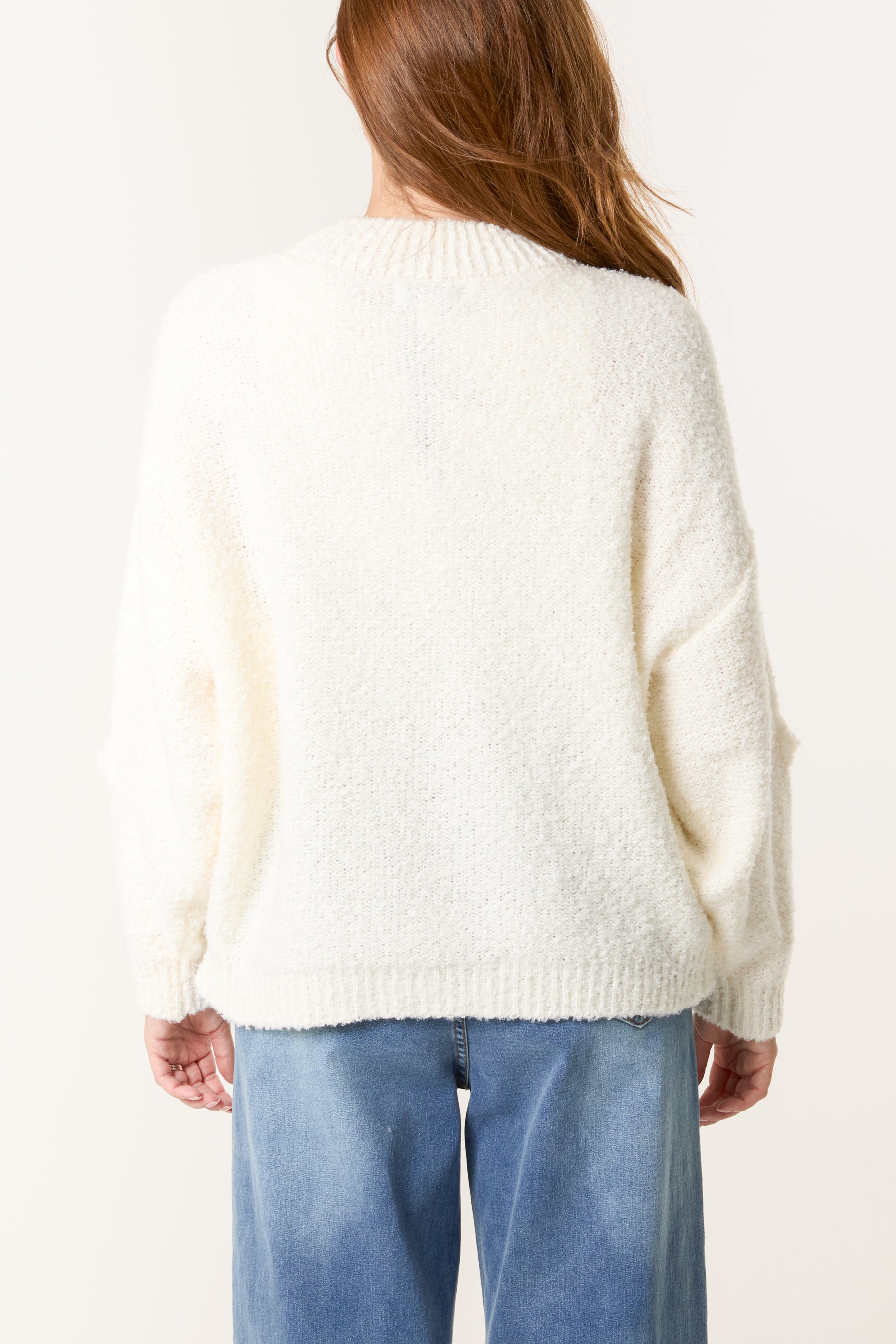 Soft Knit Flower High Crew Neck Jumper