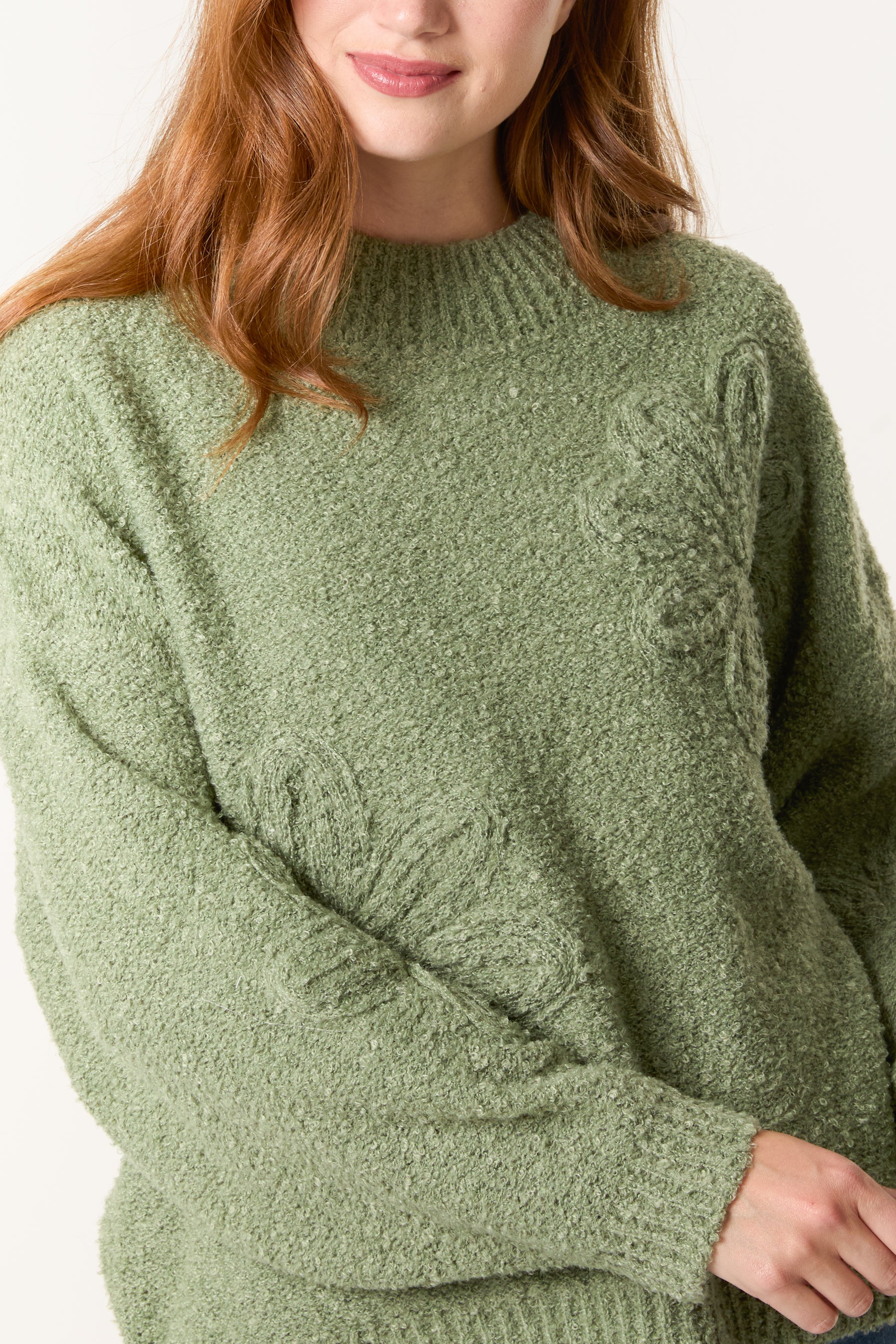 Soft Knit Flower High Crew Neck Jumper
