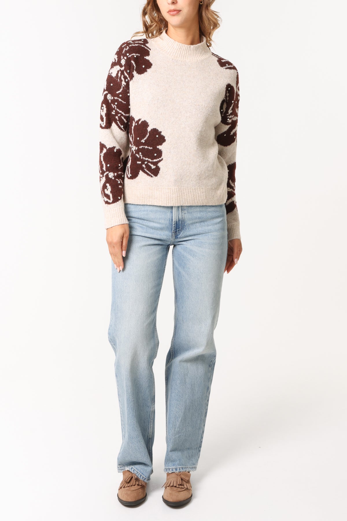 Embellished Floral High Neck Jumper