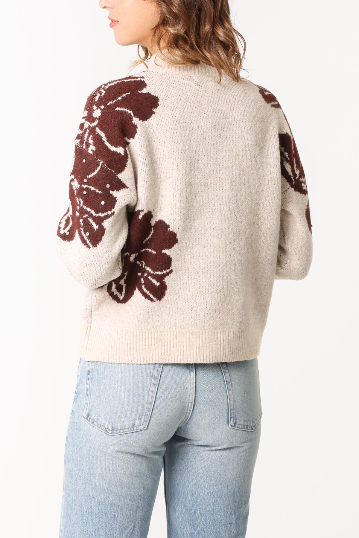 Embellished Floral High Neck Jumper