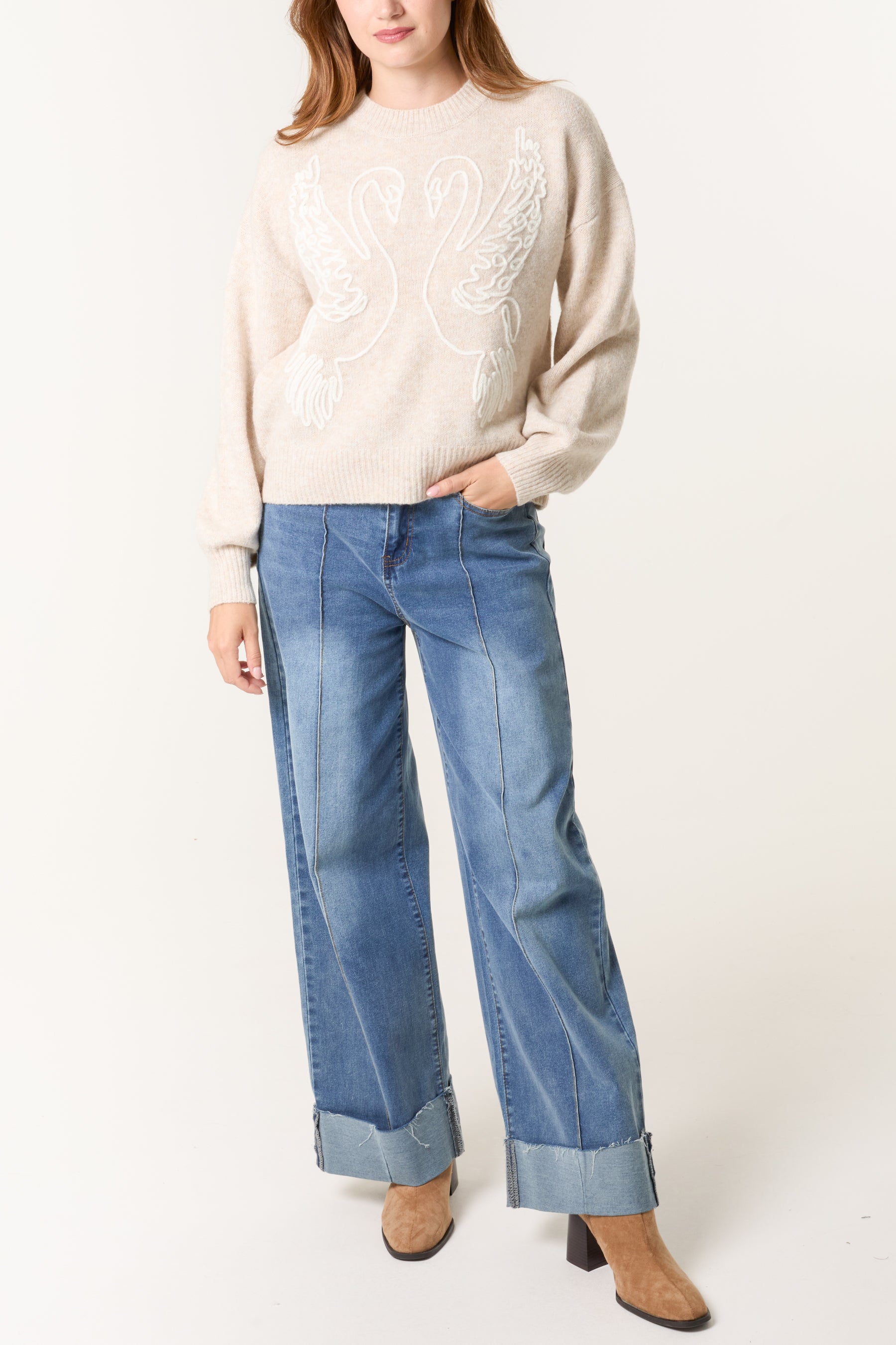 Swan Embroidered Knit Jumper