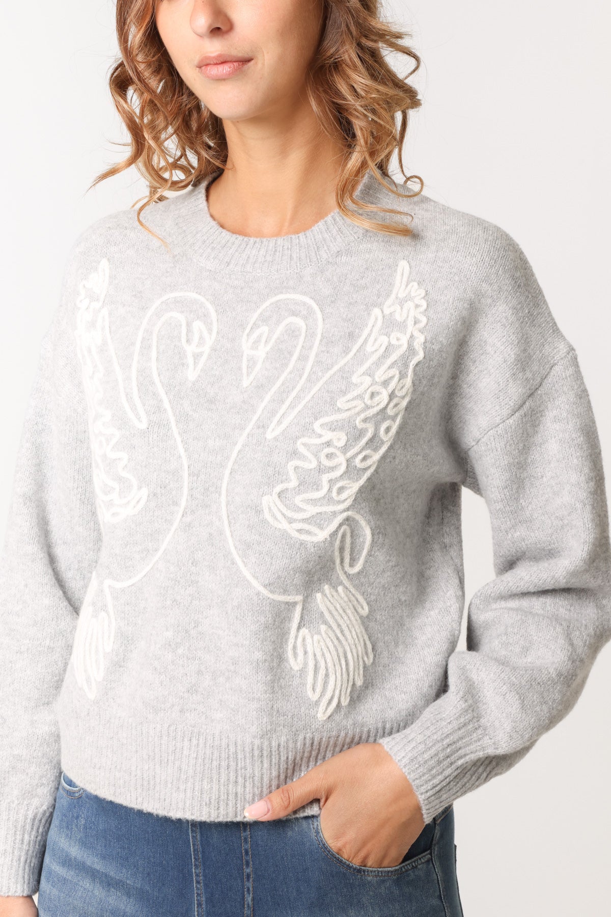 Swan Embroidered Knit Jumper