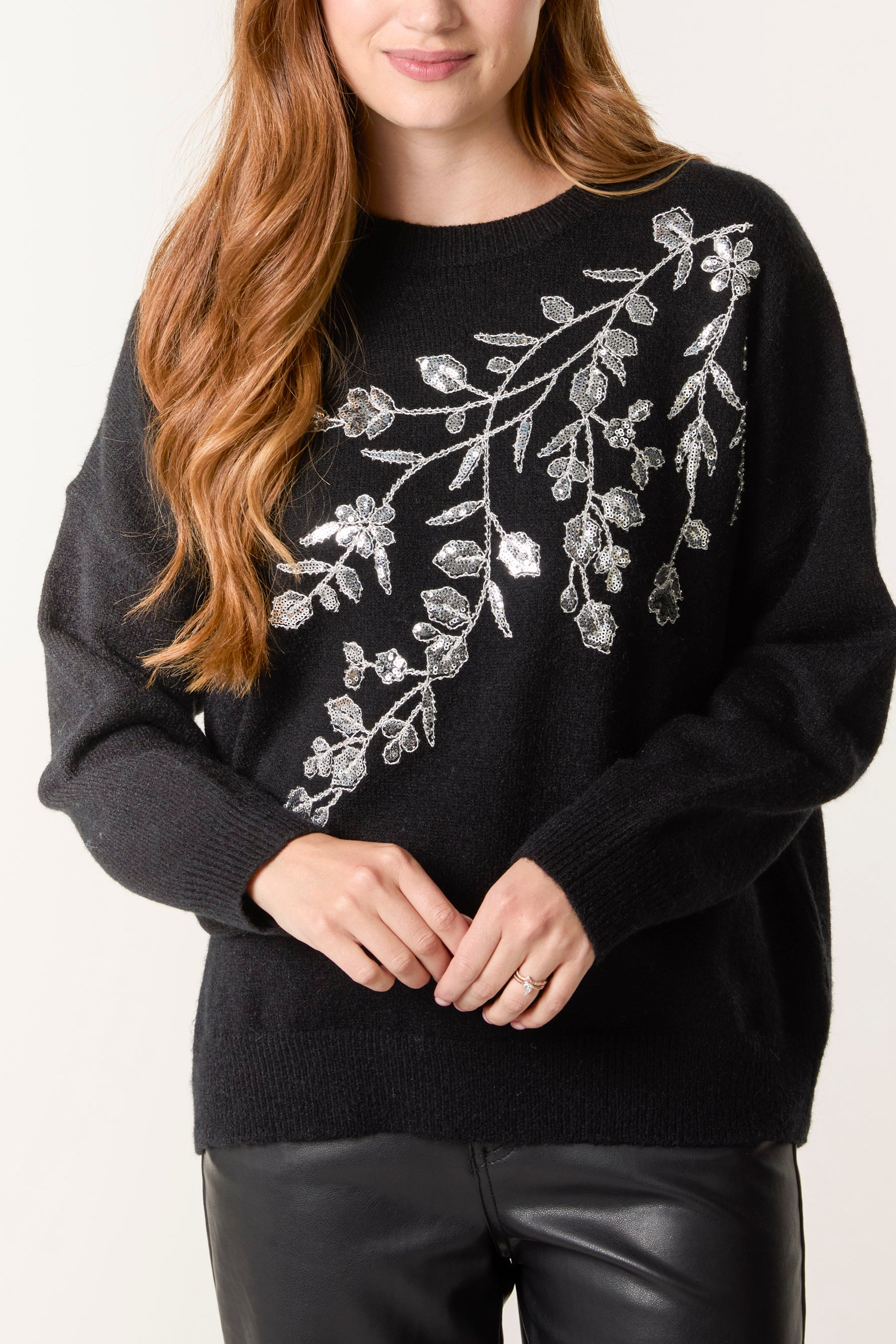 Sequin Embellished Leaf Jumper